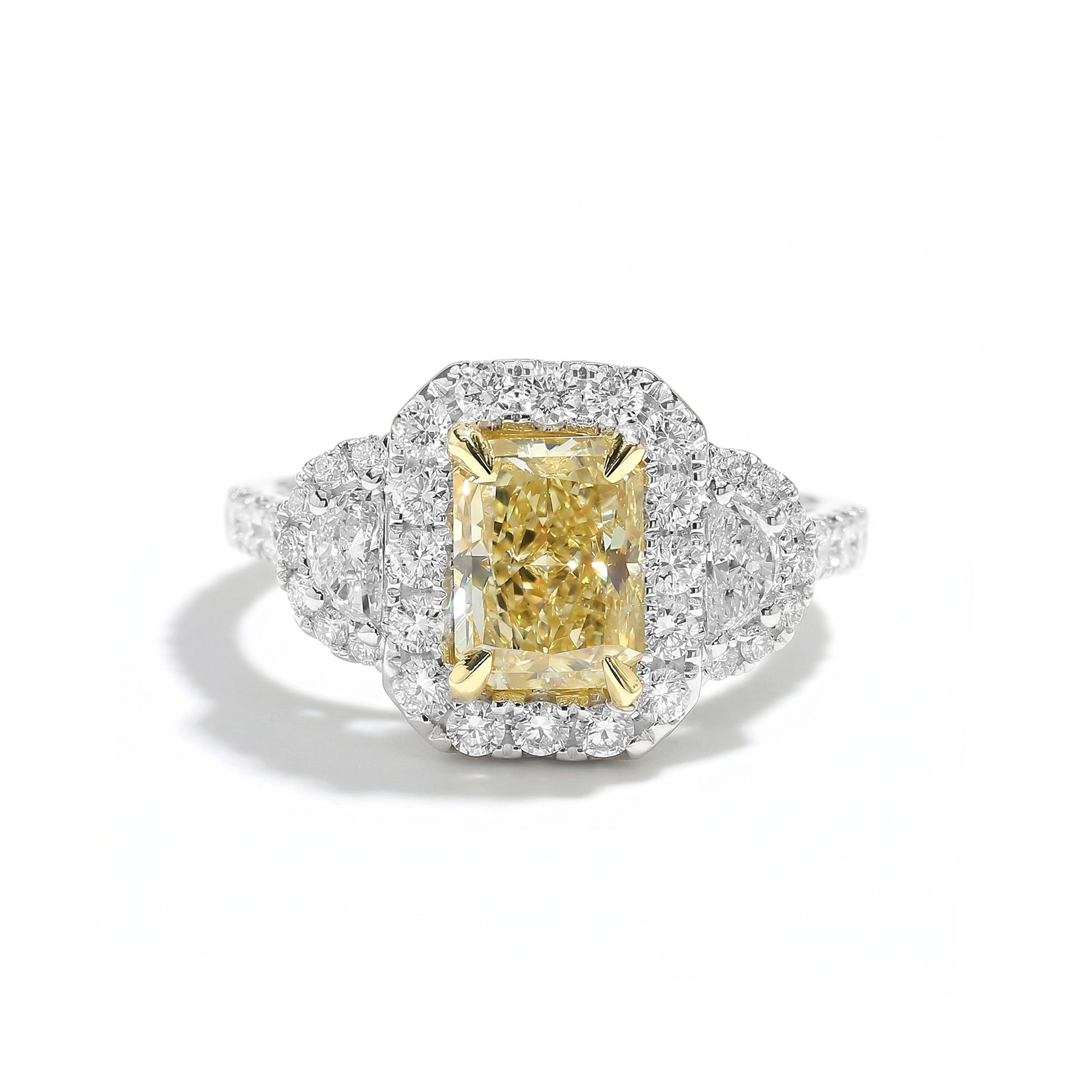 Natural Yellow Radiant Diamond Halo Ring | GIA Certified product image 1