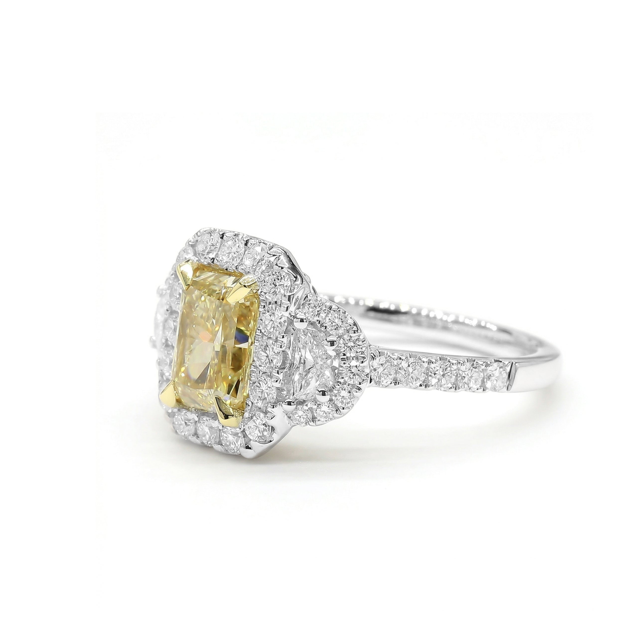 Natural Yellow Radiant Diamond Halo Ring | GIA Certified product image 2