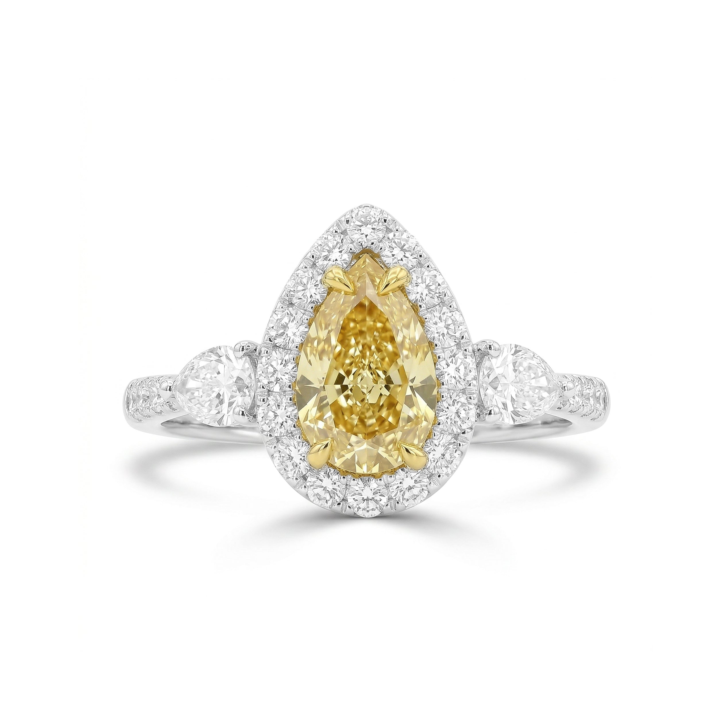 Natural Yellow Pear Diamond Halo Ring | GIA Certified product image 1