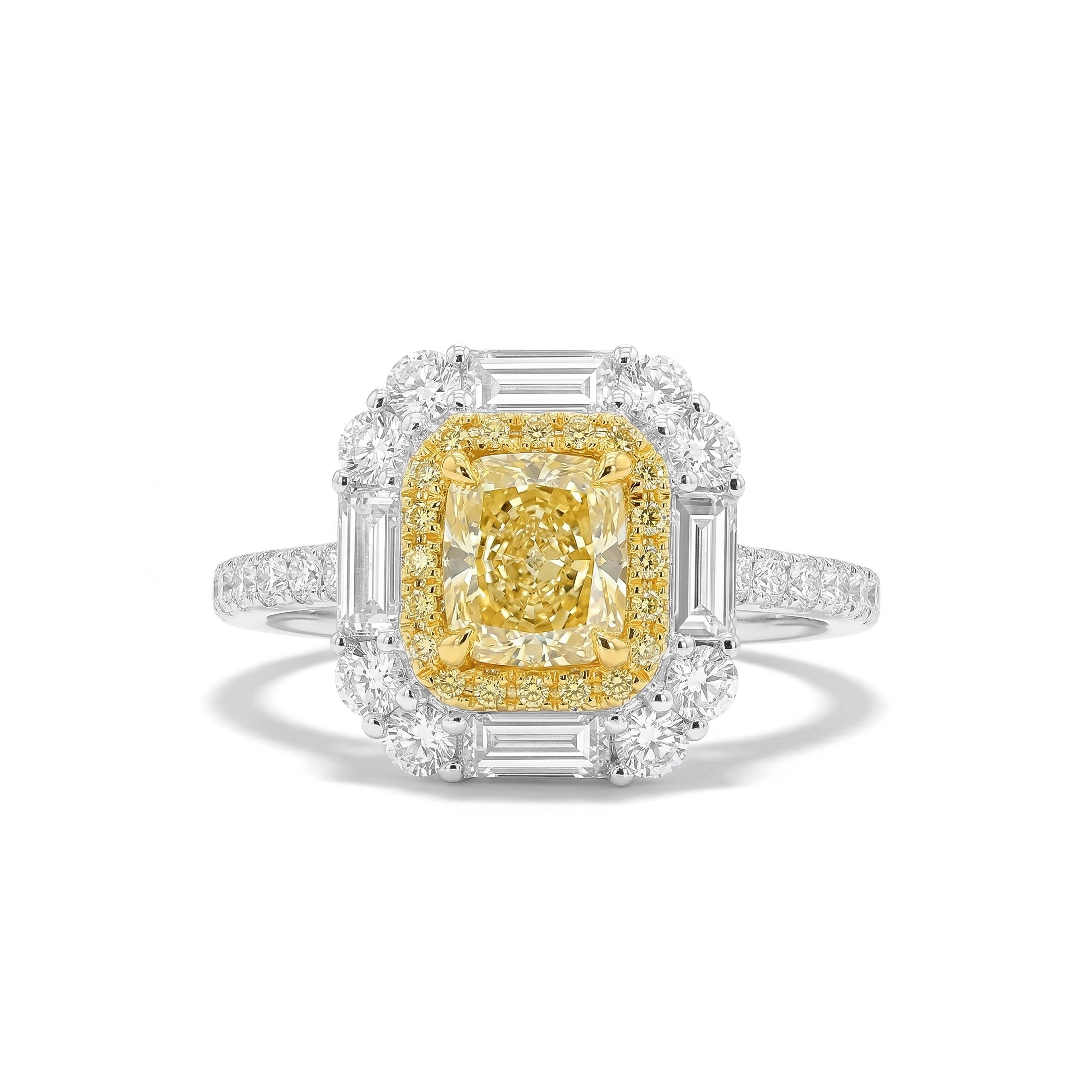 Natural Yellow Cushion Diamond Ring | GIA Certified
