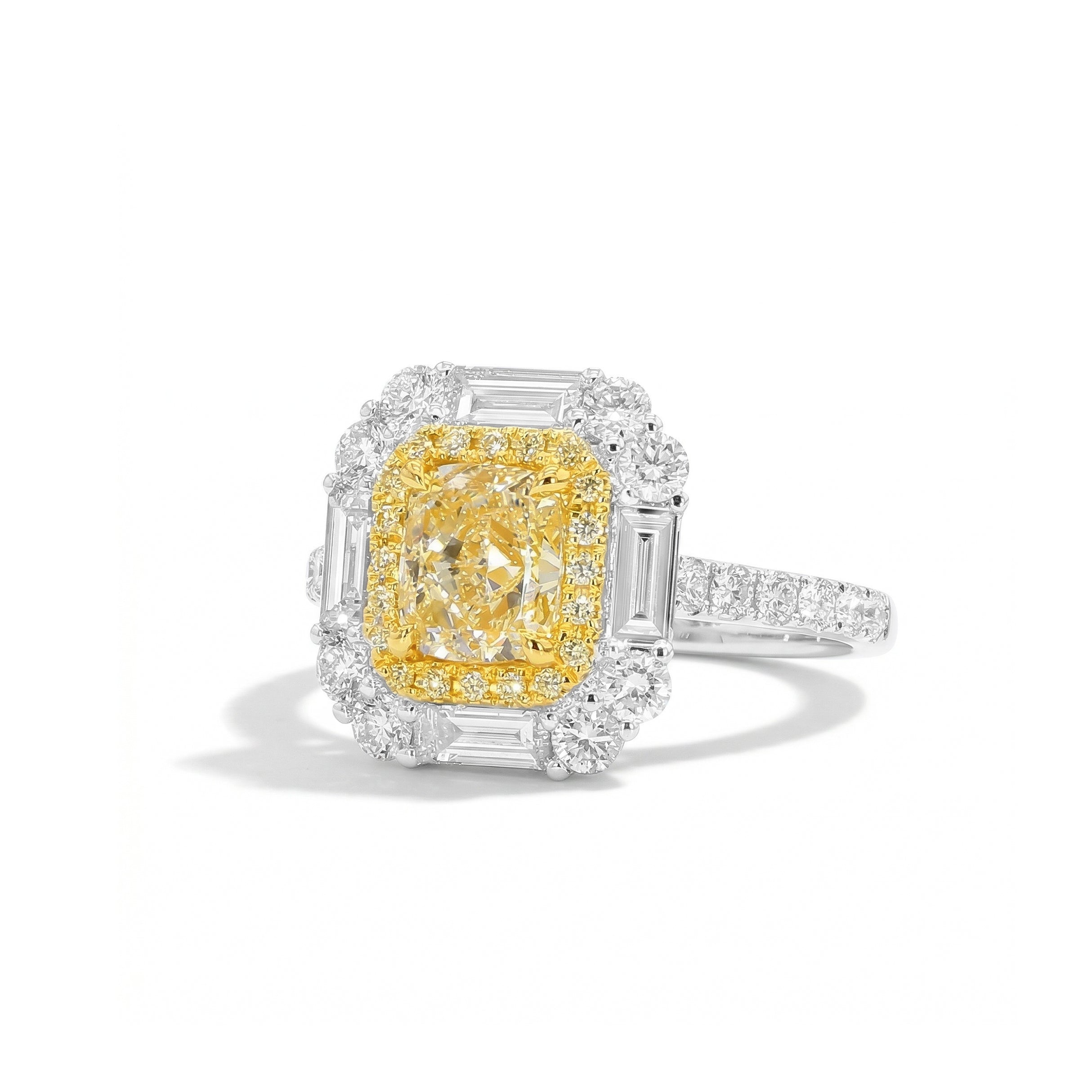 Natural Yellow Cushion Diamond Ring | GIA Certified