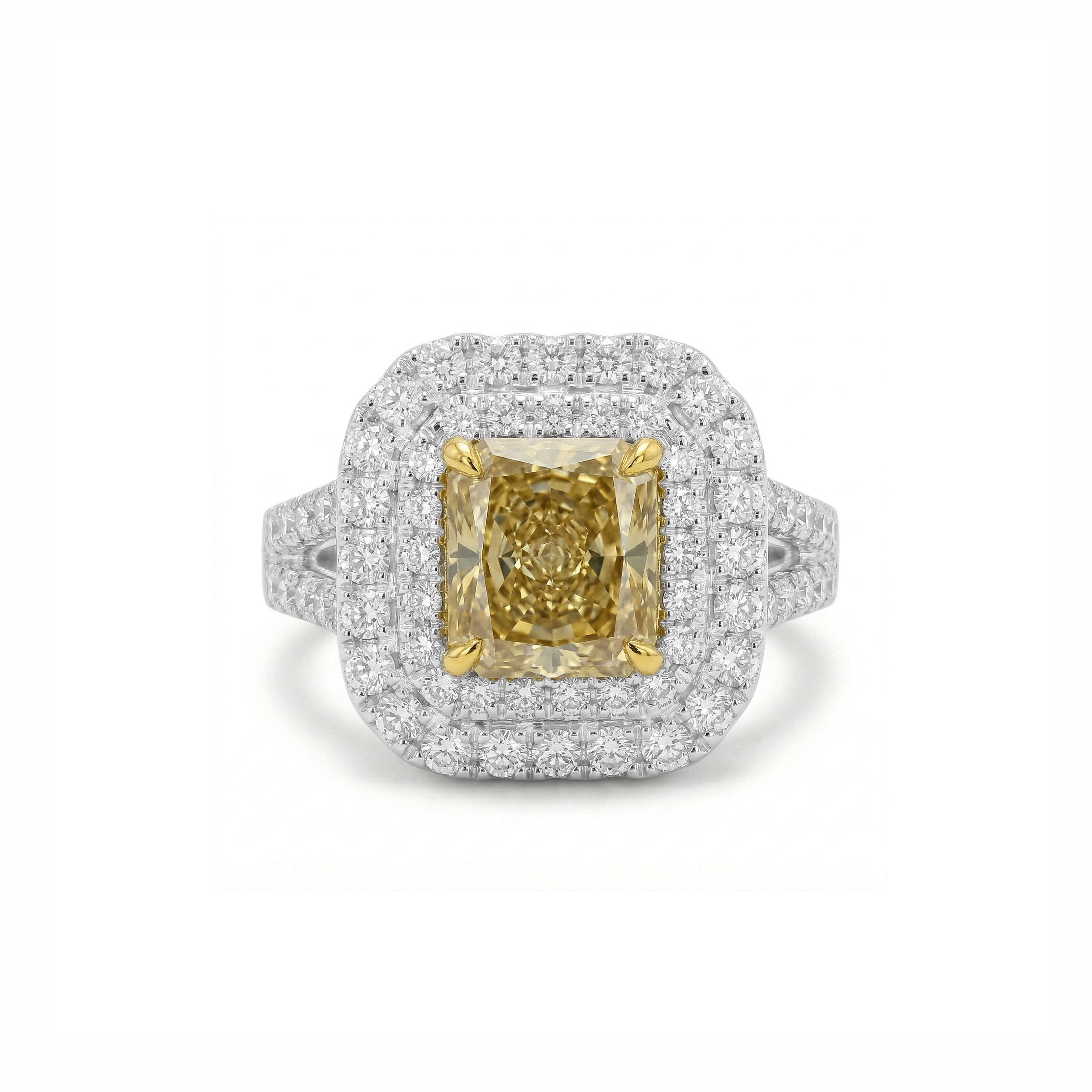 Natural Yellow Radiant Diamond Halo Ring | GIA Certified product image 1