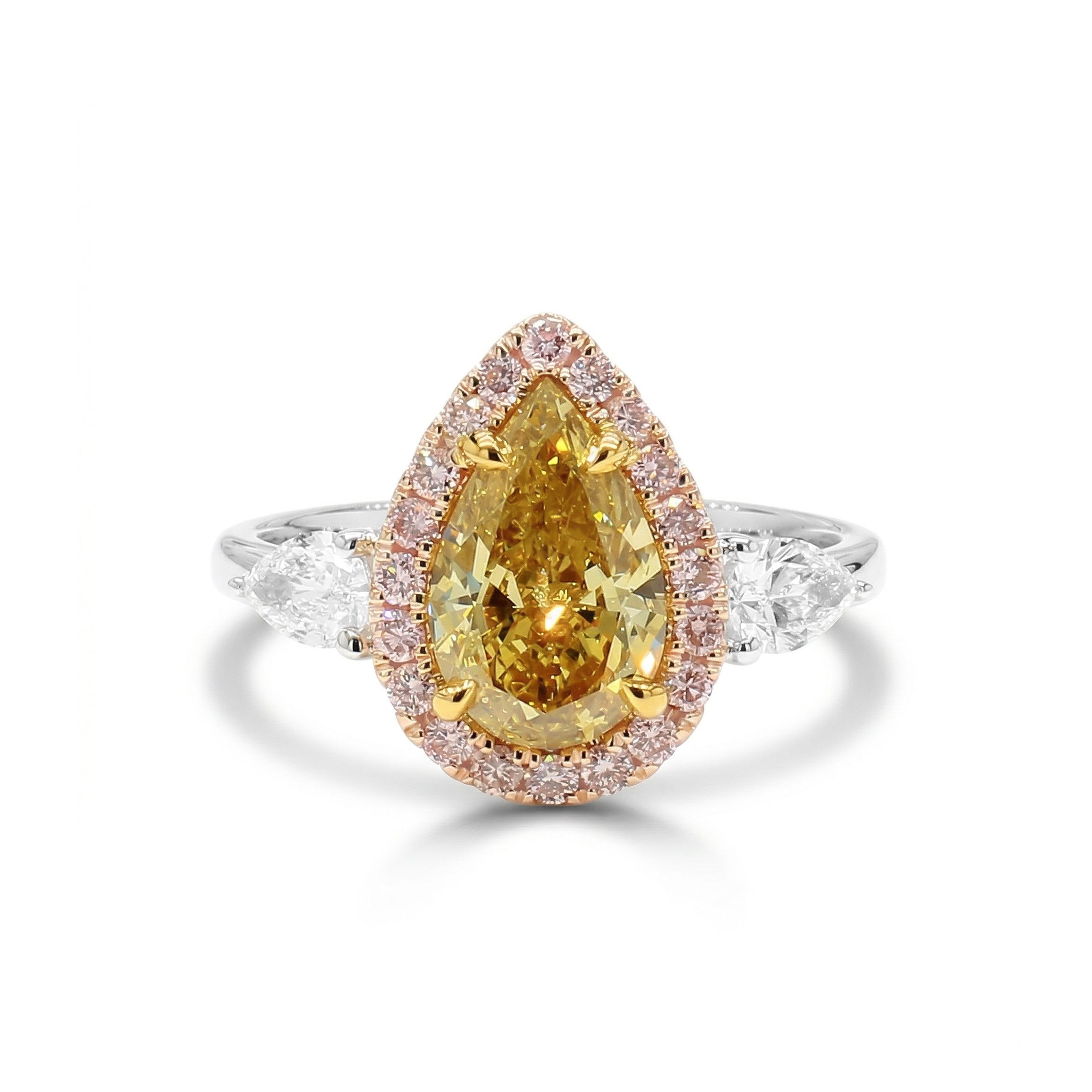 Natural Yellow Pear Diamond Three Stone Ring | GIA Certified product image 1