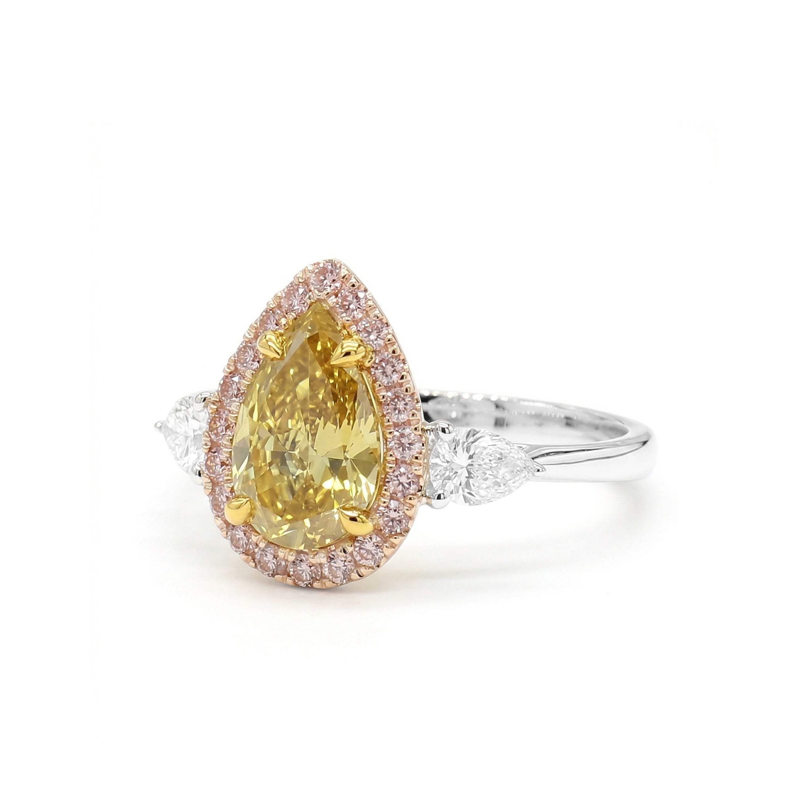 Natural Yellow Pear Diamond Three Stone Ring | GIA Certified product image 2