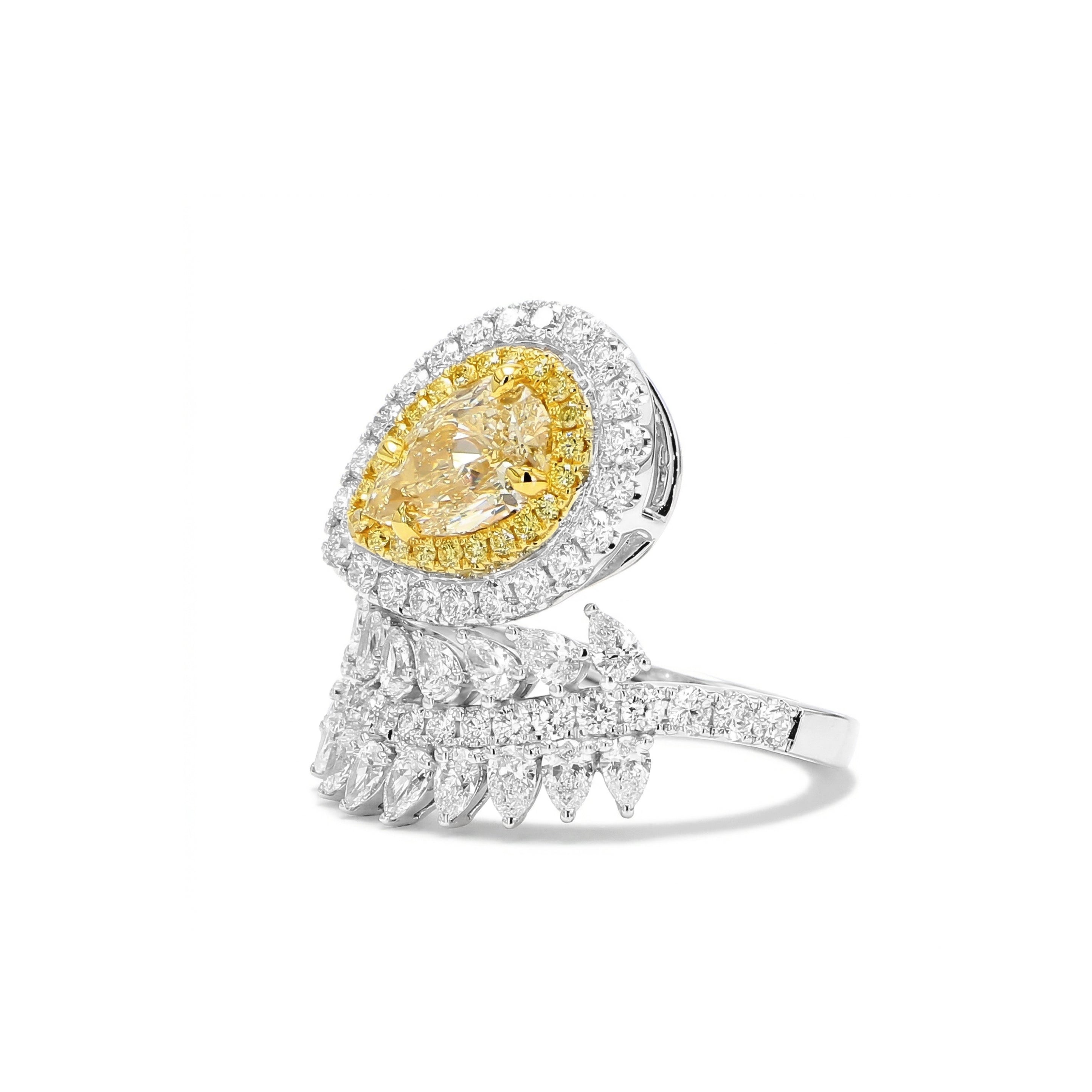 Natural Yellow Pear Diamond Leaf Ring | GIA Certified product image 2