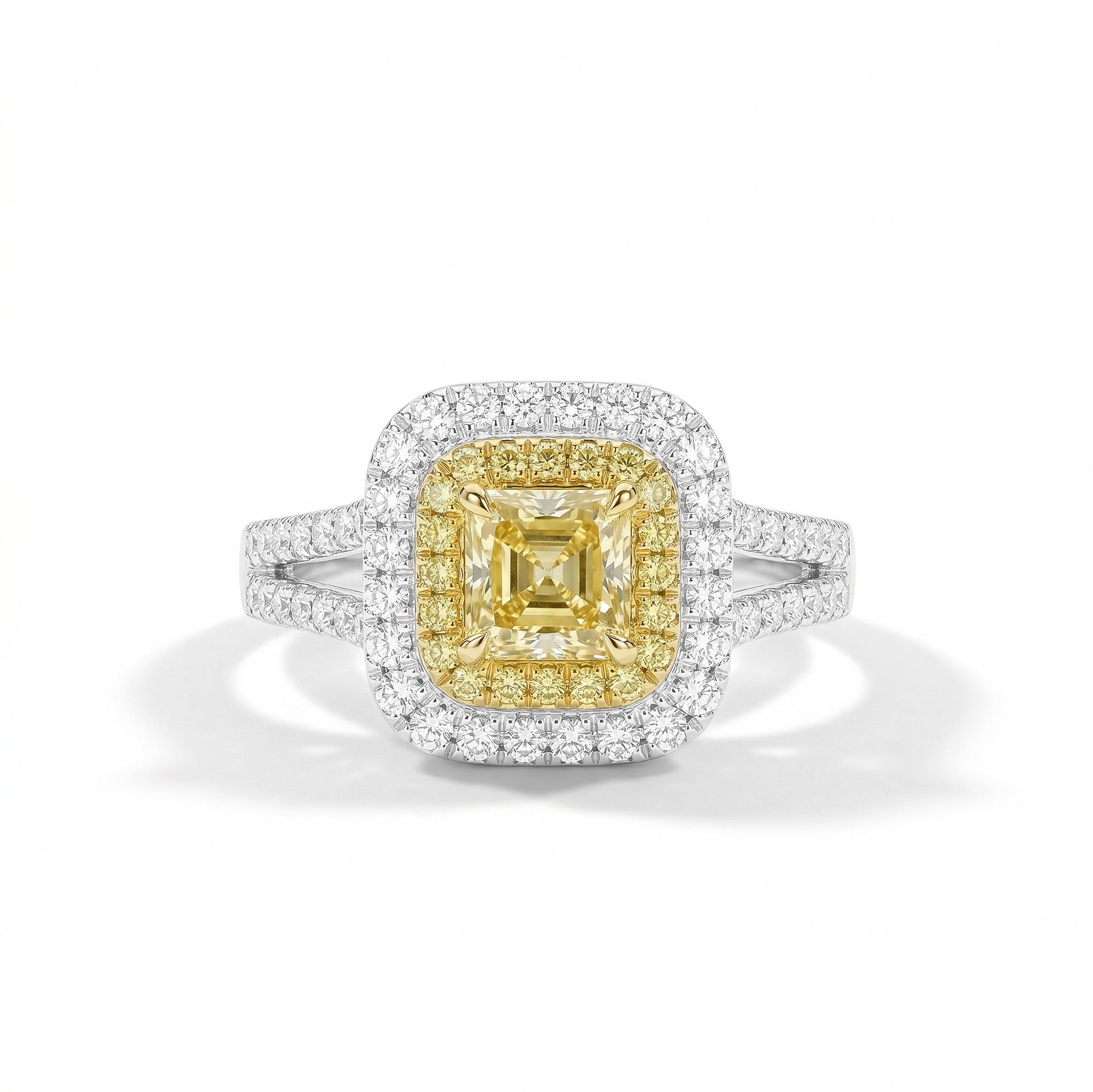 Natural Yellow Asscher Diamond Halo Ring | GIA Certified product image 1