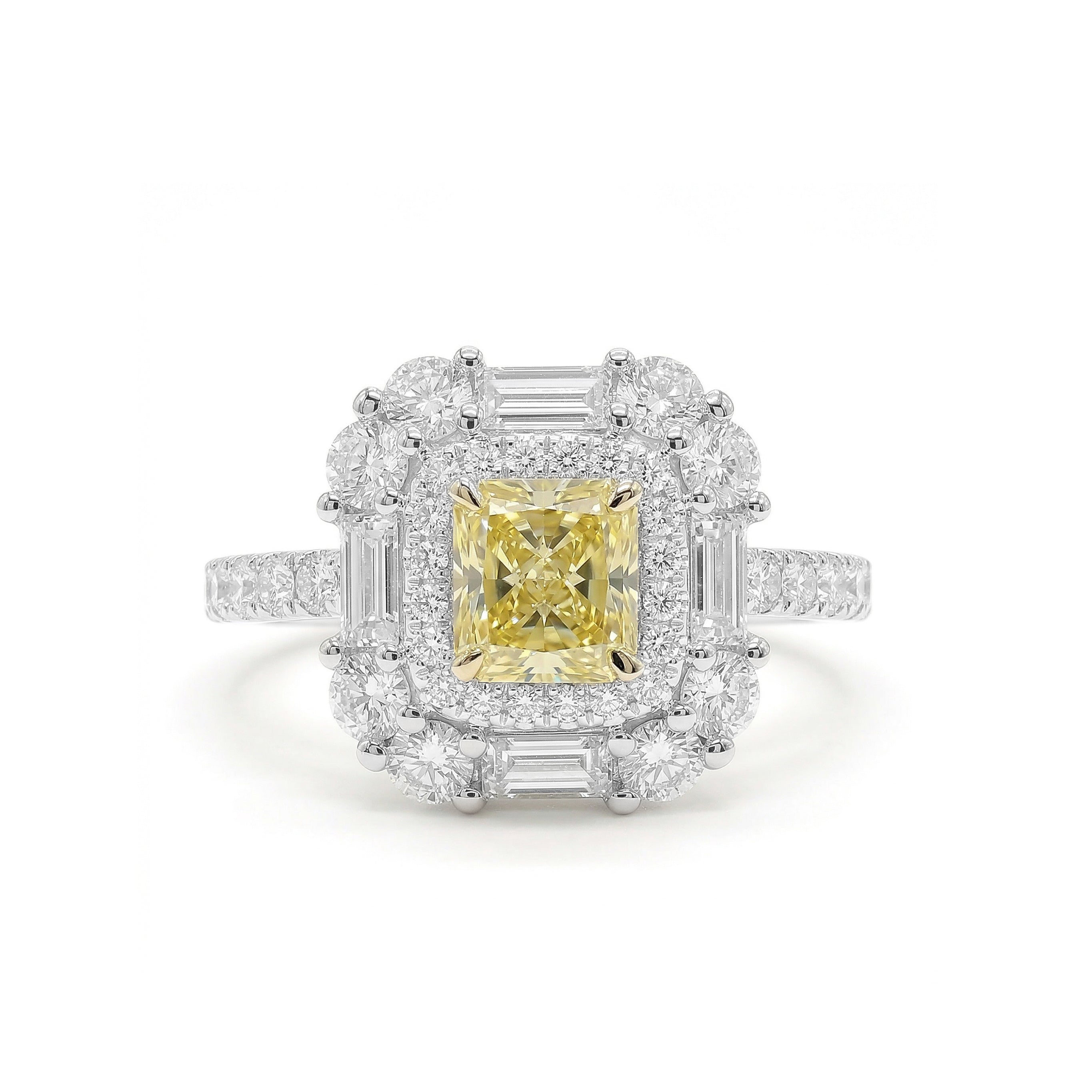 Natural Yellow Radiant Diamond Halo Ring | GIA Certified product image 1