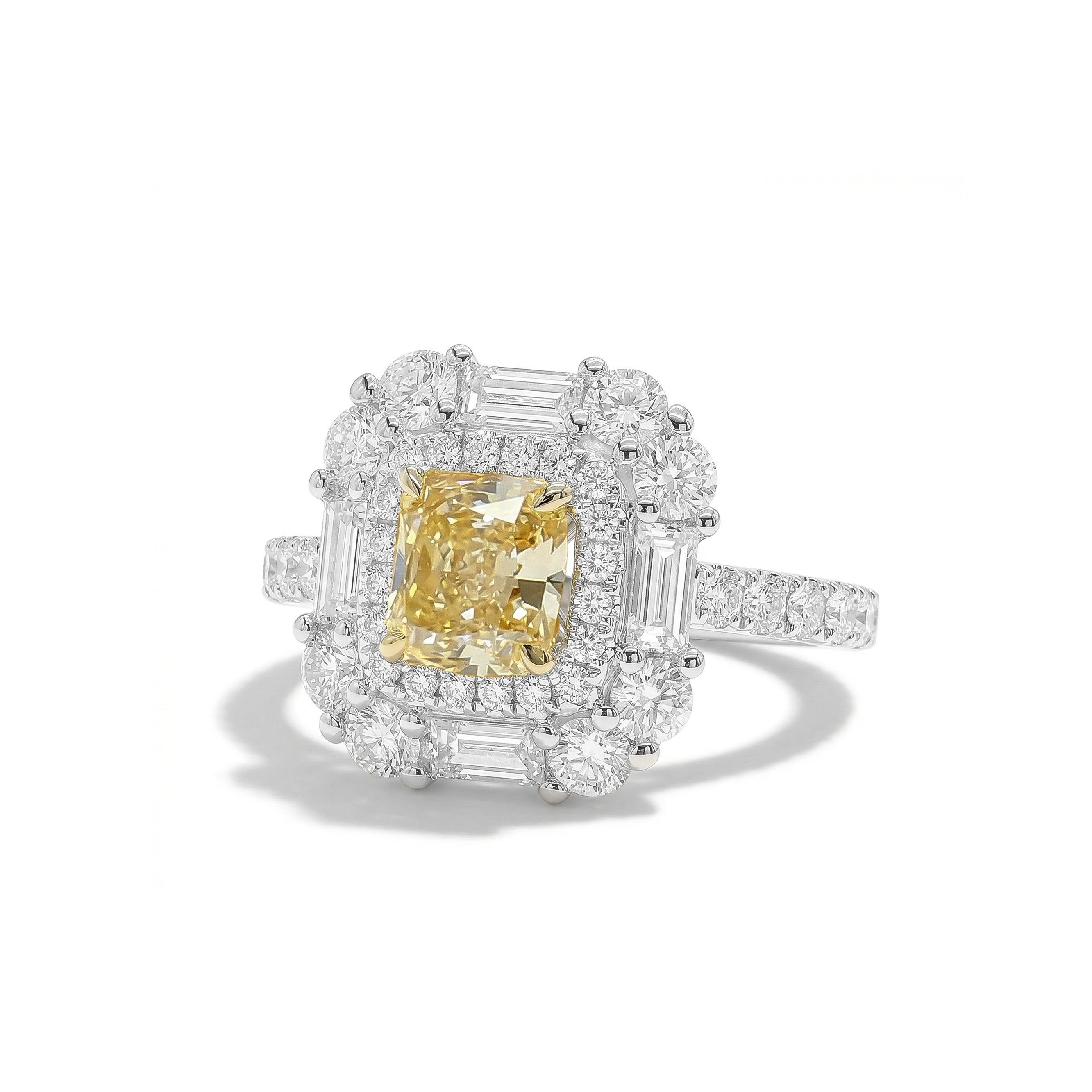 Natural Yellow Radiant Diamond Halo Ring | GIA Certified product image 2