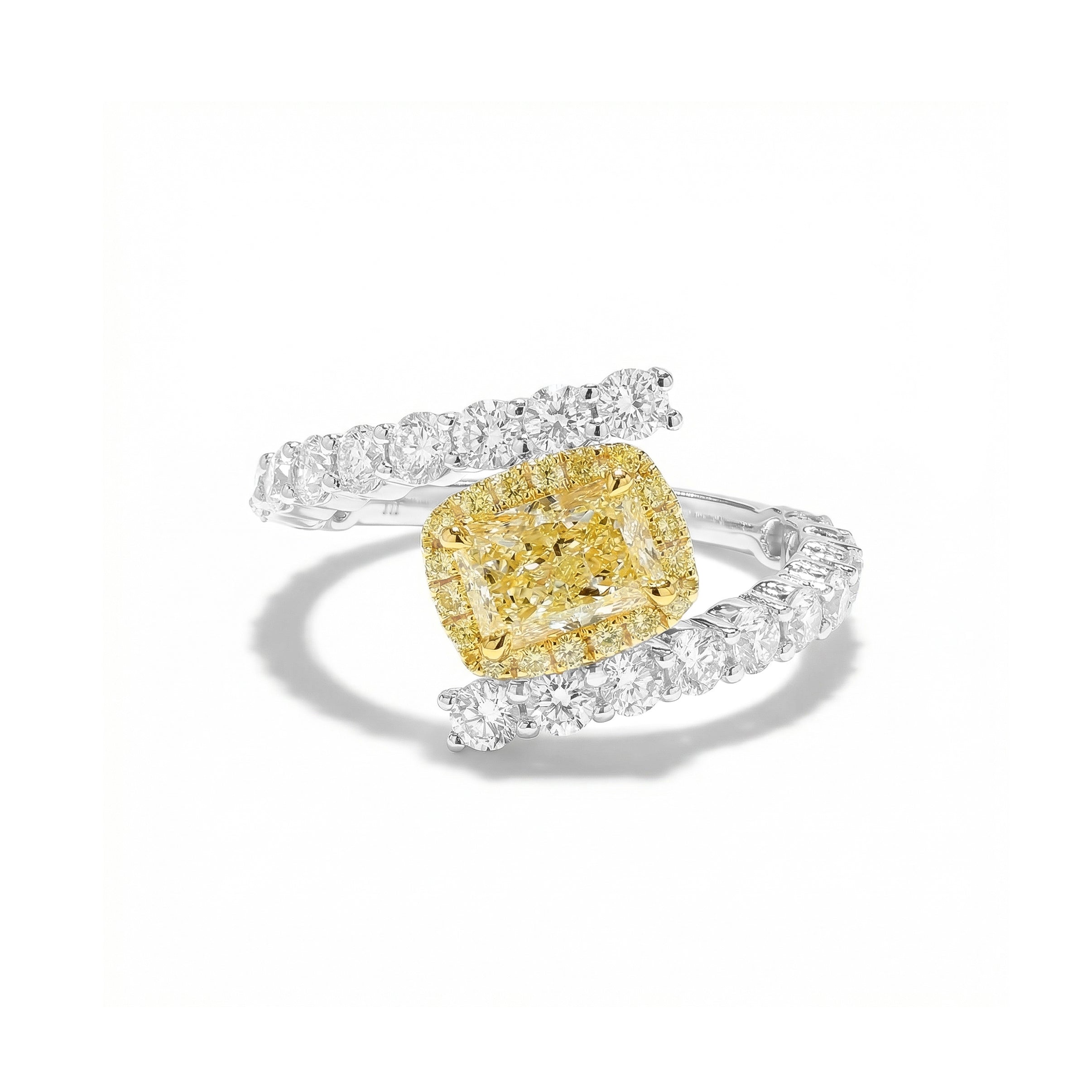 Natural Yellow Radiant Diamond Crossover Ring | GIA Certified product image 1
