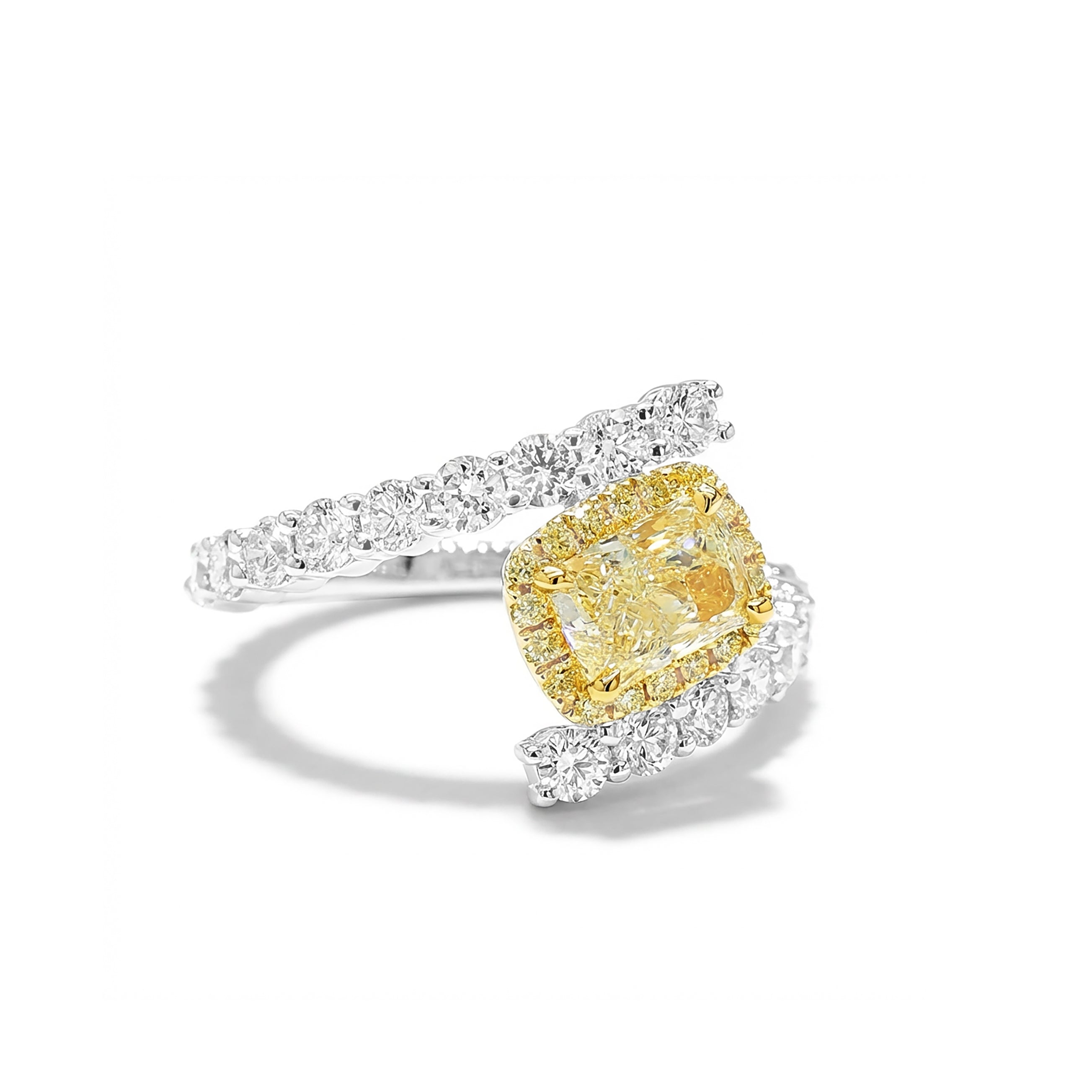 Natural Yellow Radiant Diamond Crossover Ring | GIA Certified product image 2