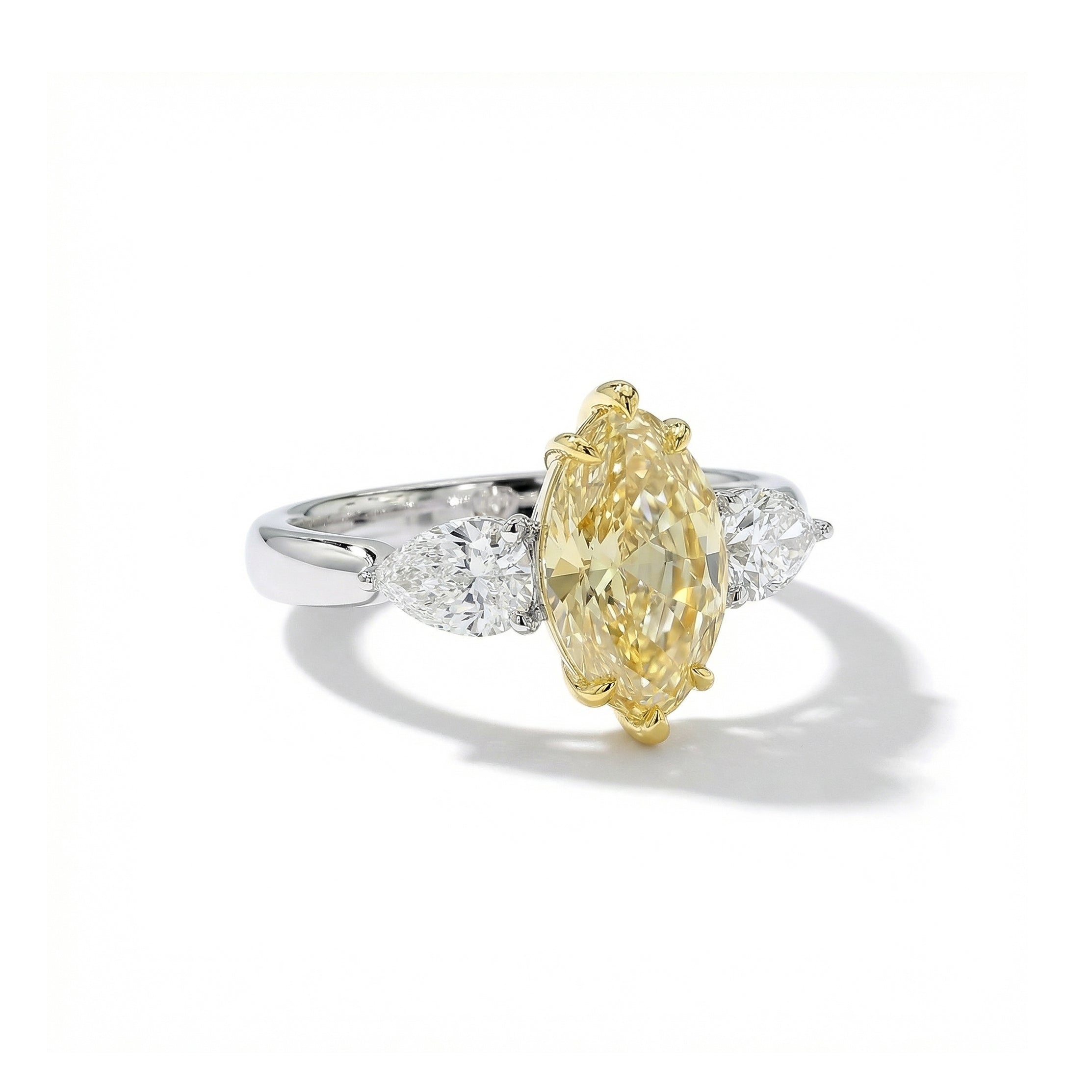 Natural Yellow Marquise Diamond Three Stone Ring | GIA Certified product image 2