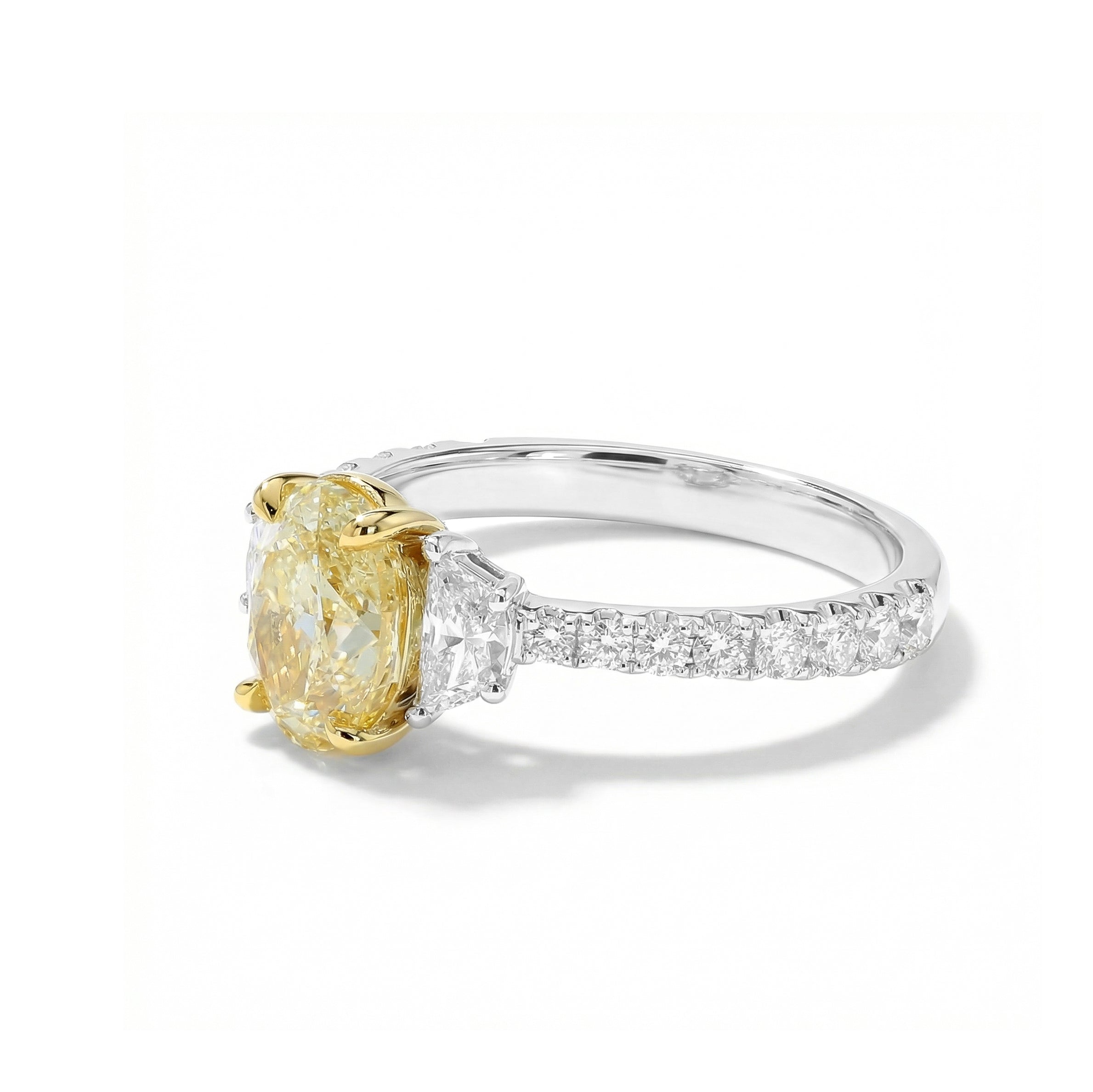 Natural Yellow Oval Diamond Three Stone Ring | GIA Certified product image 2
