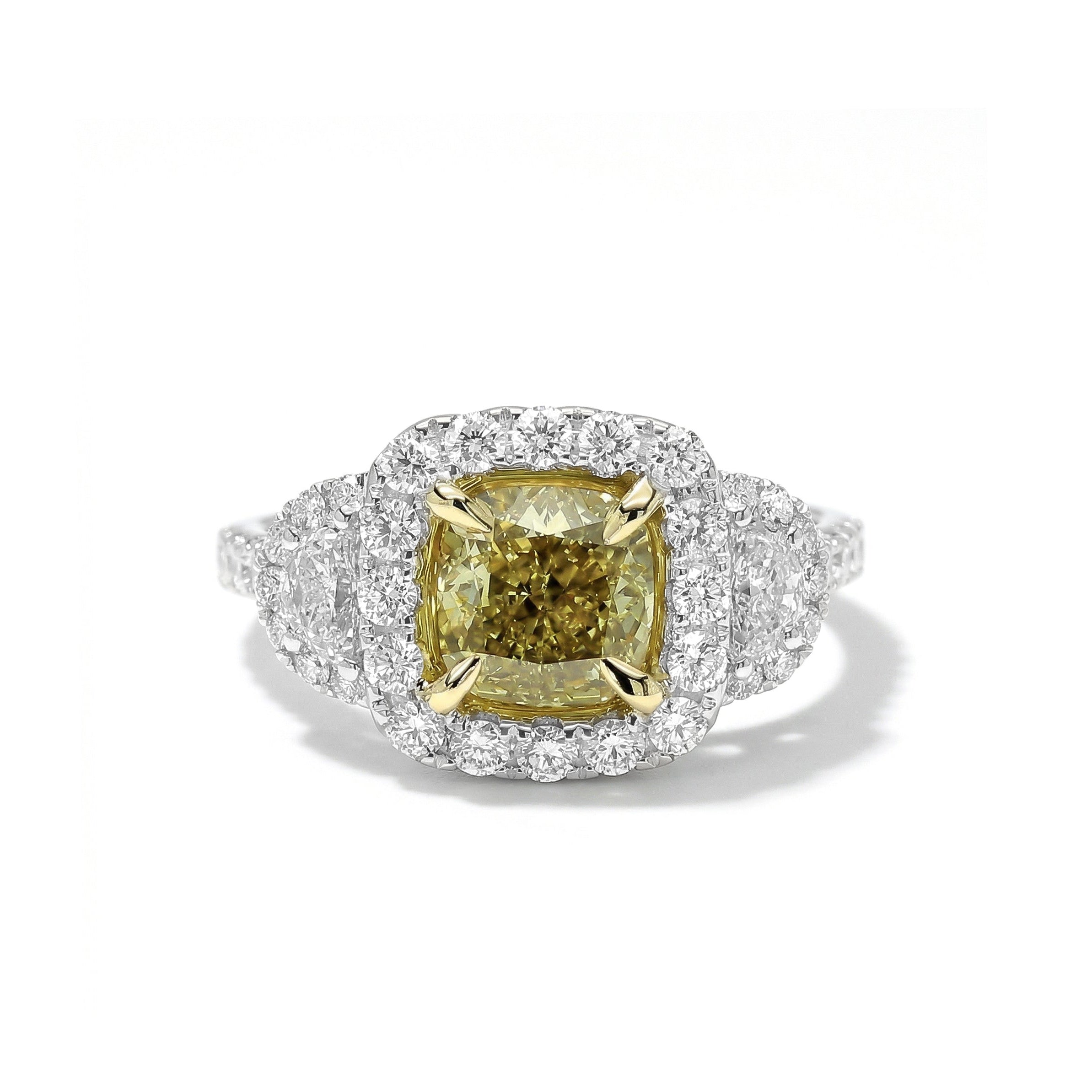 Natural Green Cushion Diamond Halo Ring | GIA Certified product image 1