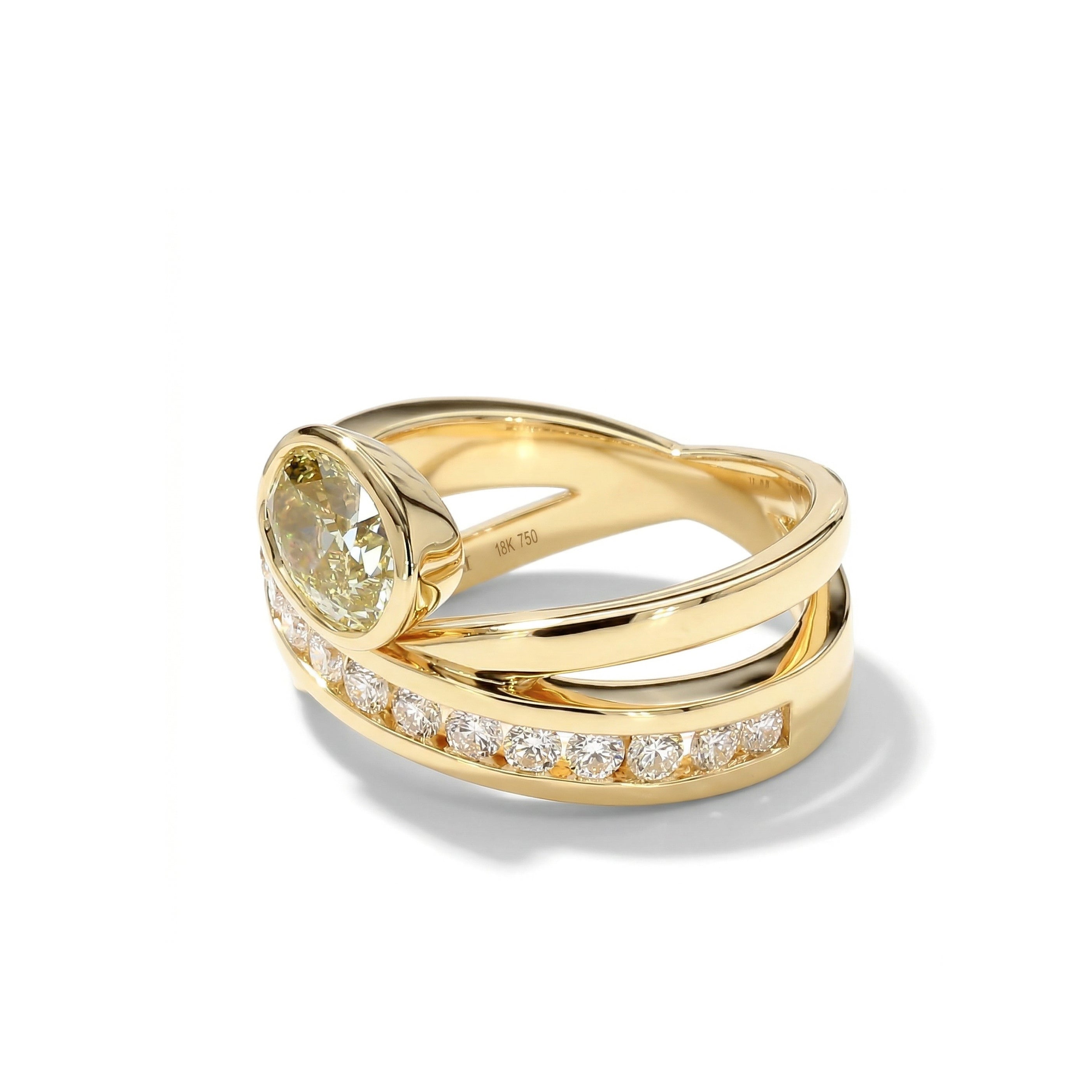 Natural Yellow Oval Diamond Crossover Ring | GIA Certified product image 2