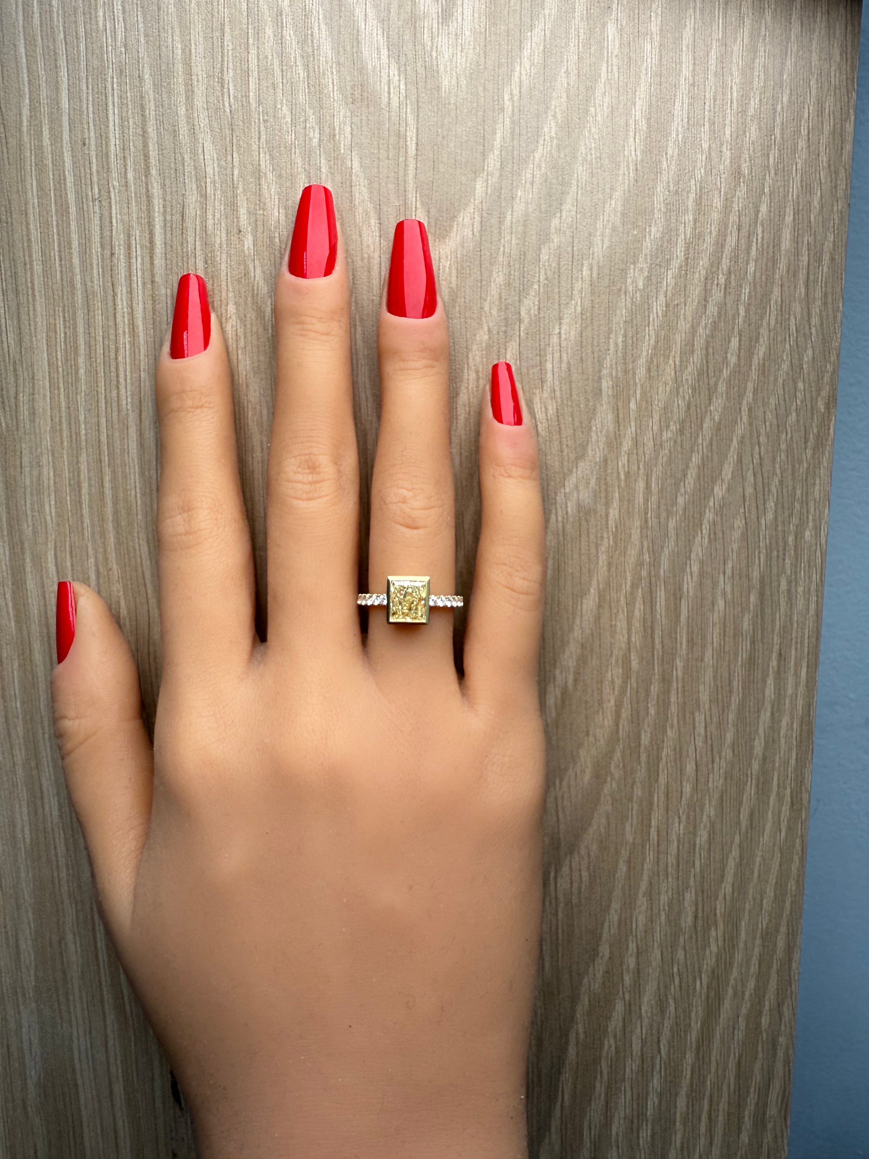 Natural Yellow Princess Diamond Ring Gia Certified