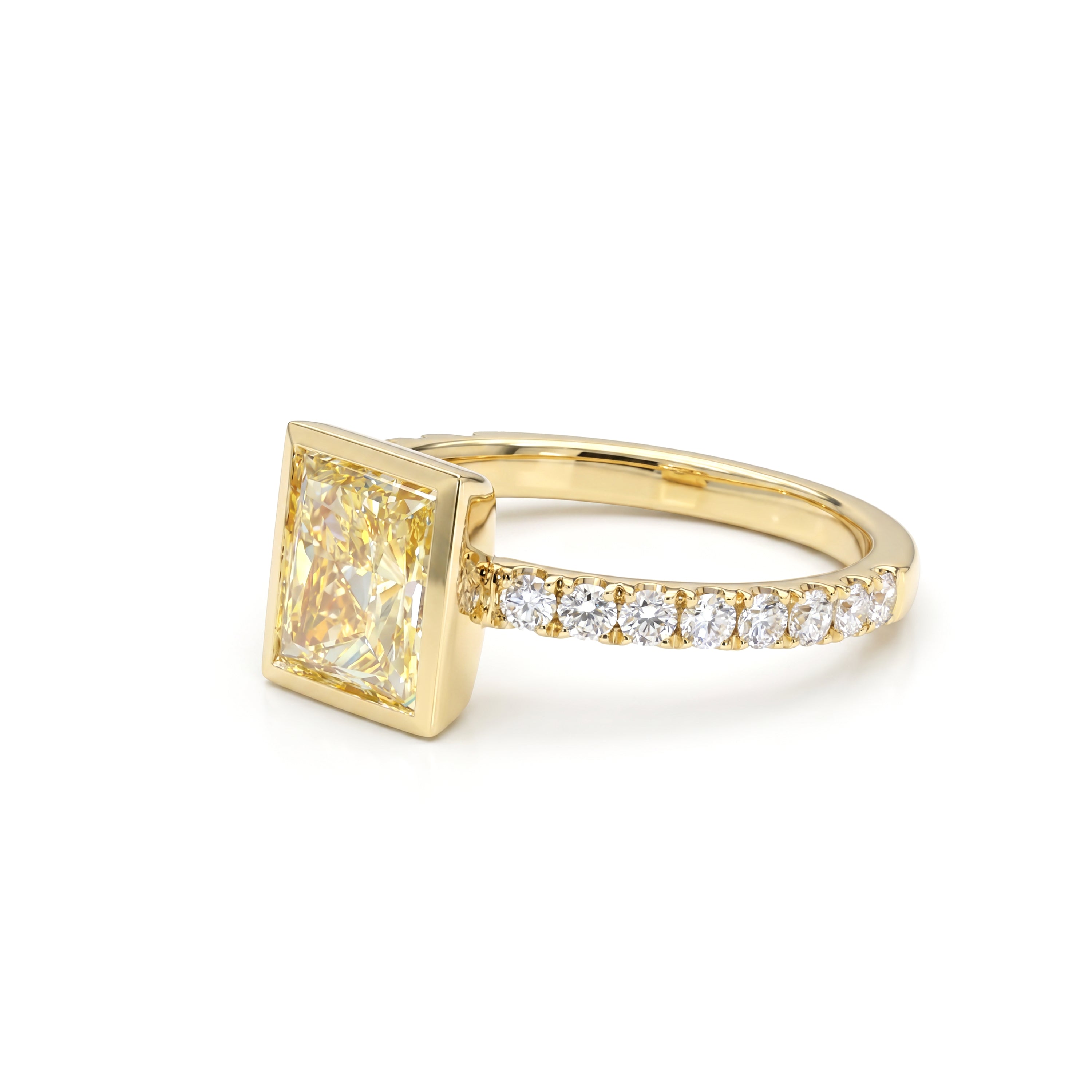 Natural Yellow Princess Diamond Bezel Ring | GIA Certified