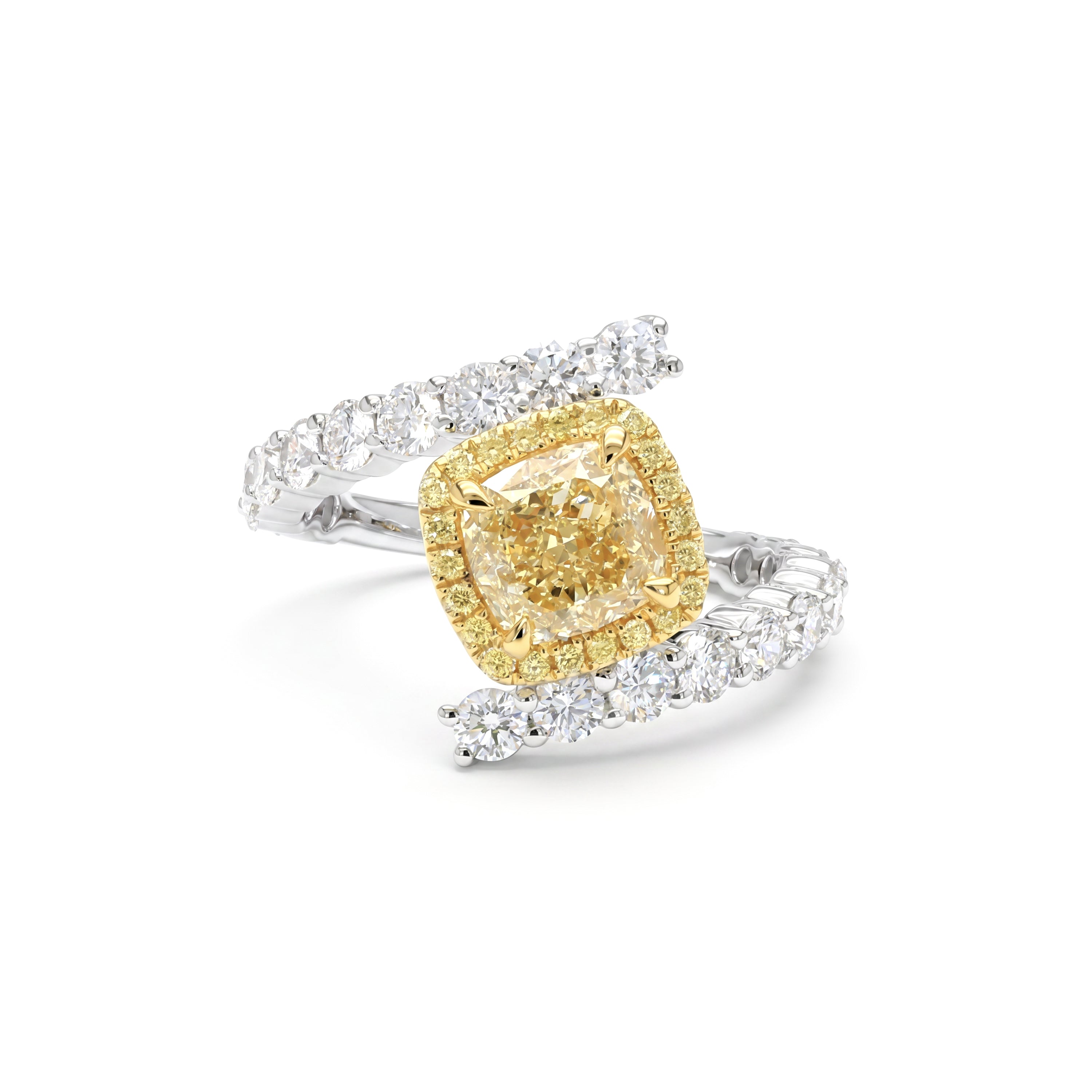 Natural Yellow Diamond Crossover Halo Ring | GIA Certified