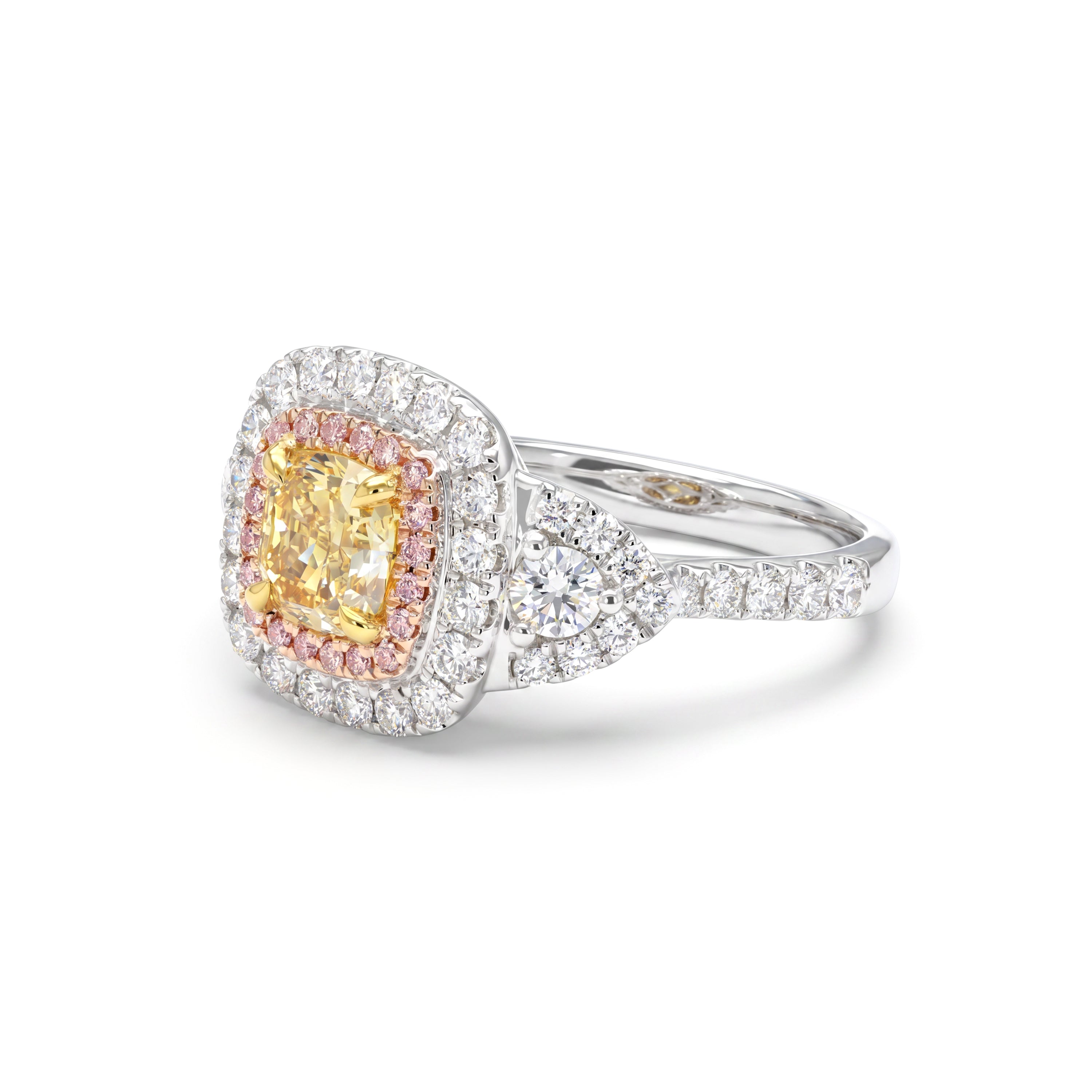 Natural Orange Cushion Diamond Halo Ring | GIA Certified