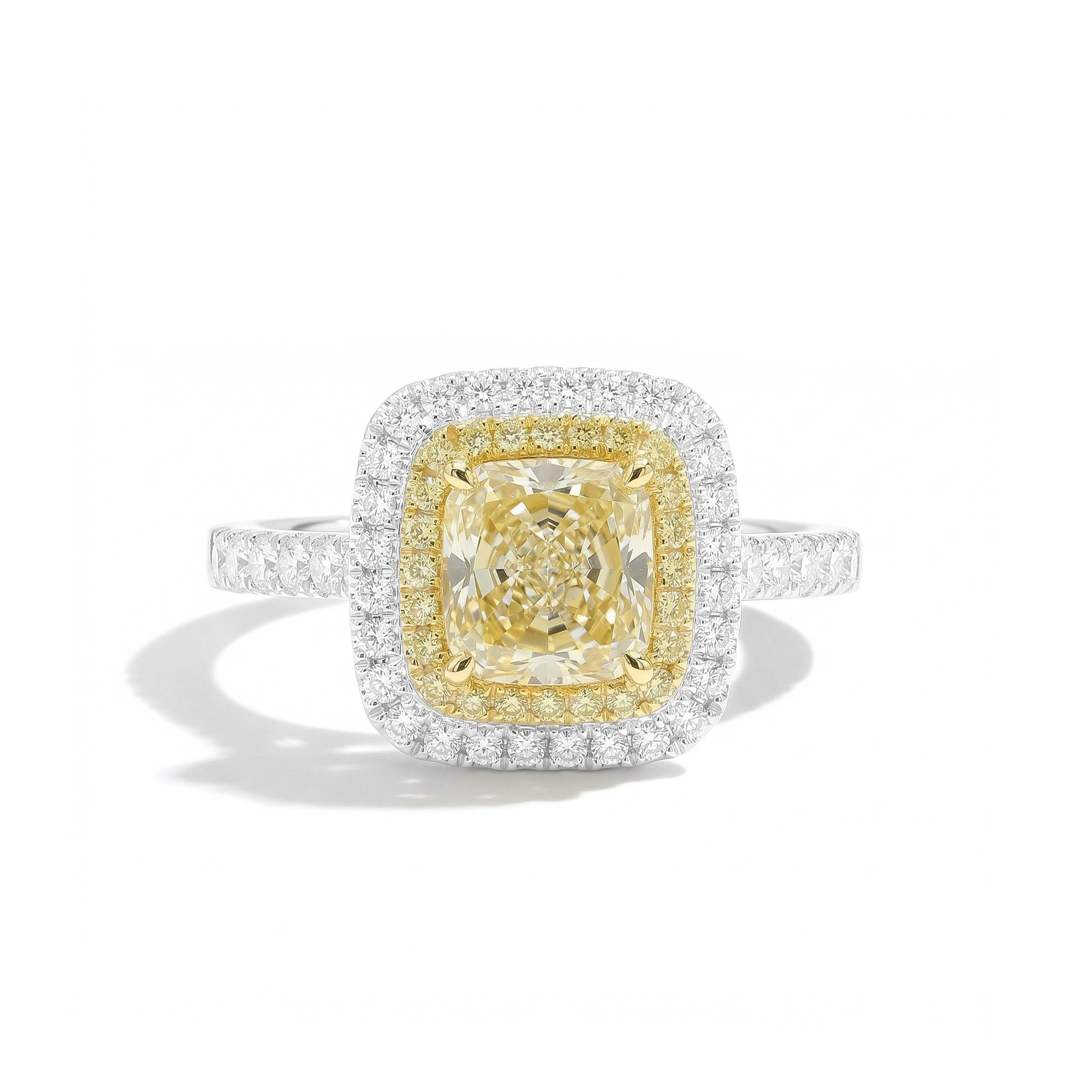 Natural Yellow Cushion Diamond Halo Ring | GIA Certified product image 1