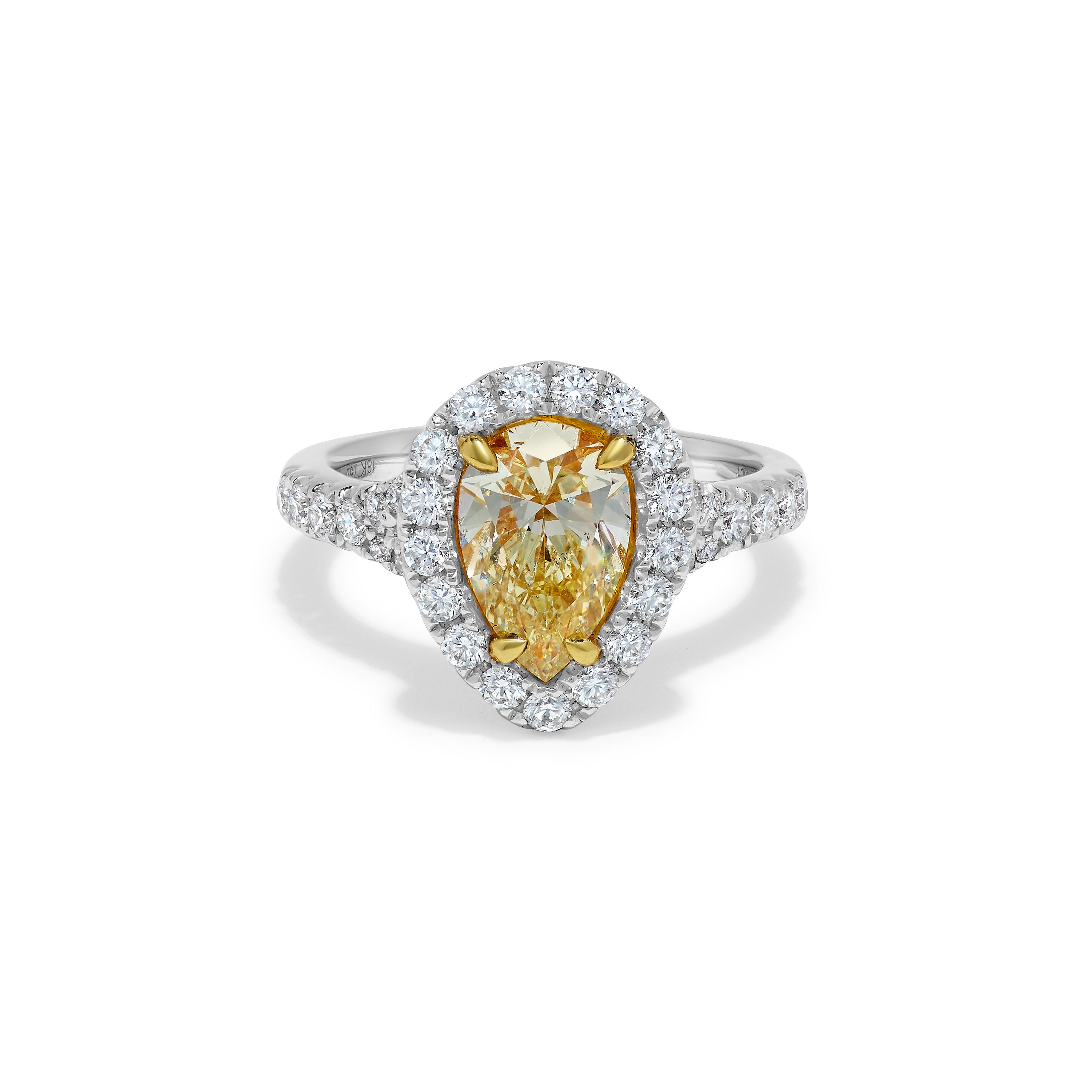 GIA Yellow Pear & White Diamond Platinum Ring JR2106GH