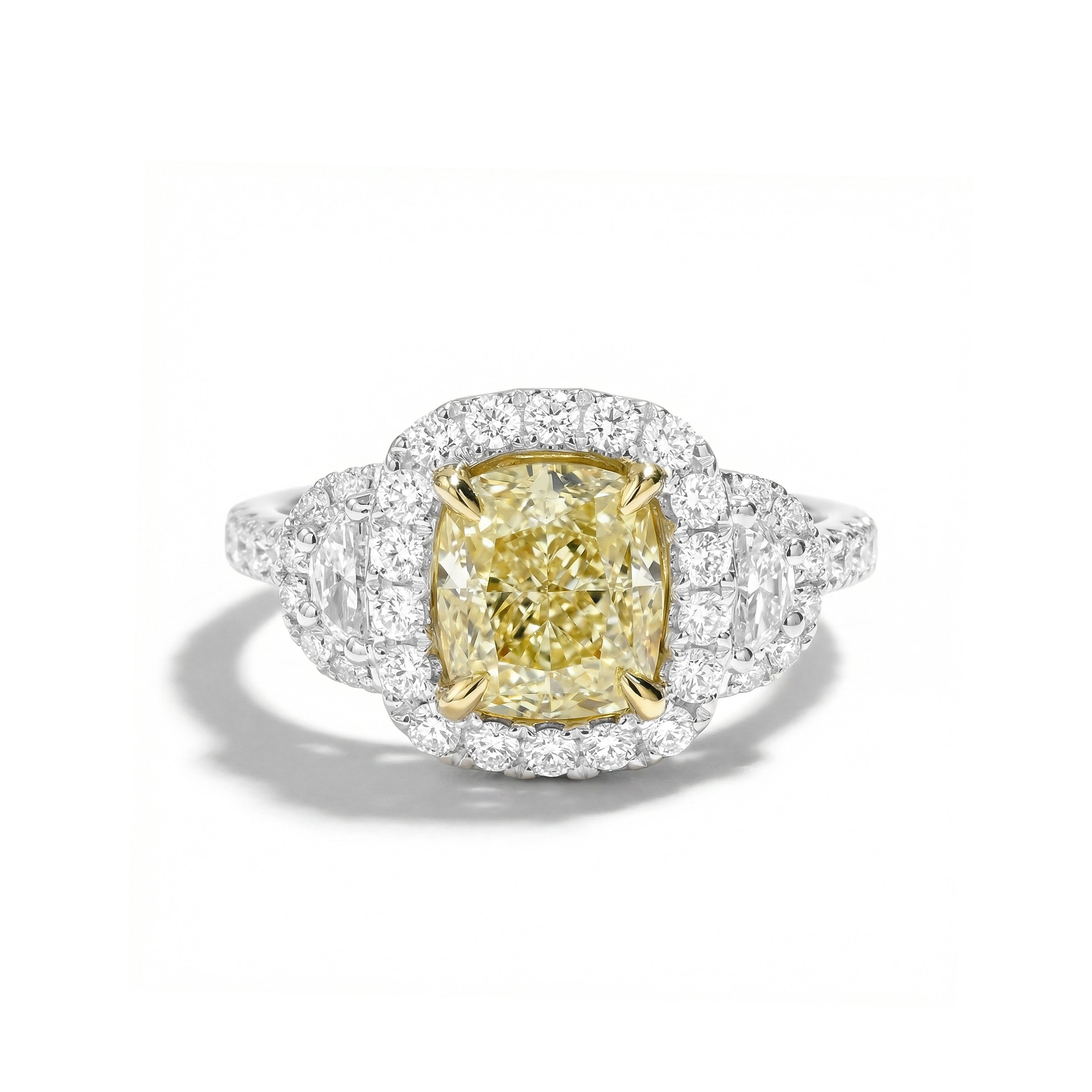 Natural Yellow Cushion Diamond Halo Ring | GIA Certified product image 1