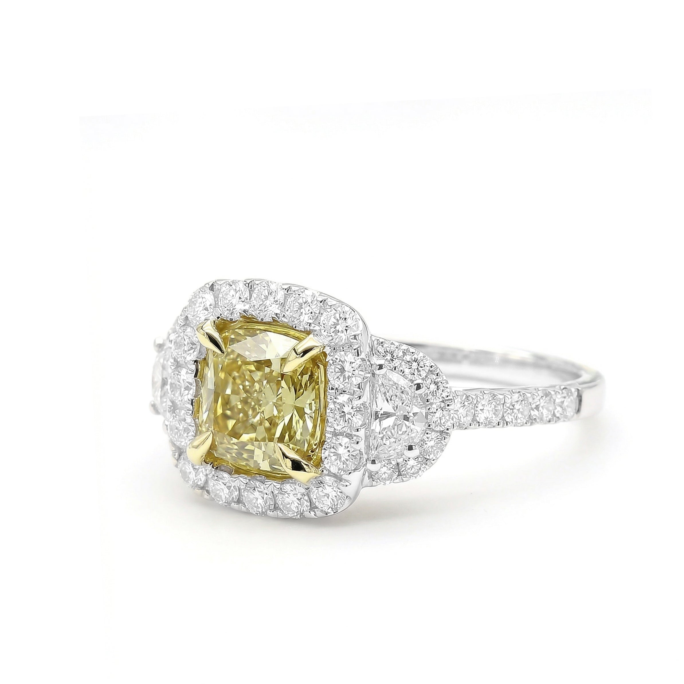Natural Yellow Cushion Diamond Halo Ring | GIA Certified product image 2