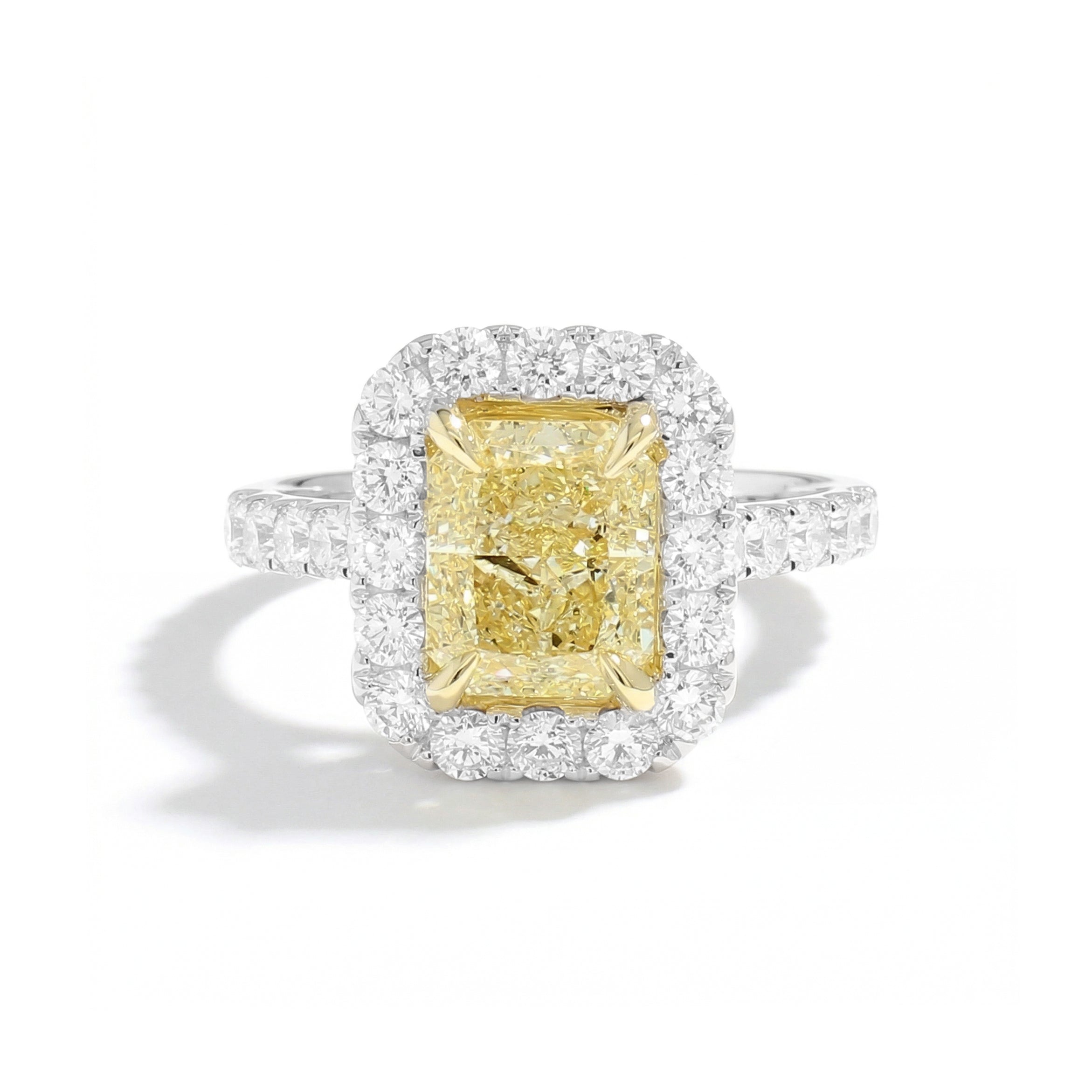 Natural Yellow Radiant Diamond Halo Ring | GIA Certified product image 1