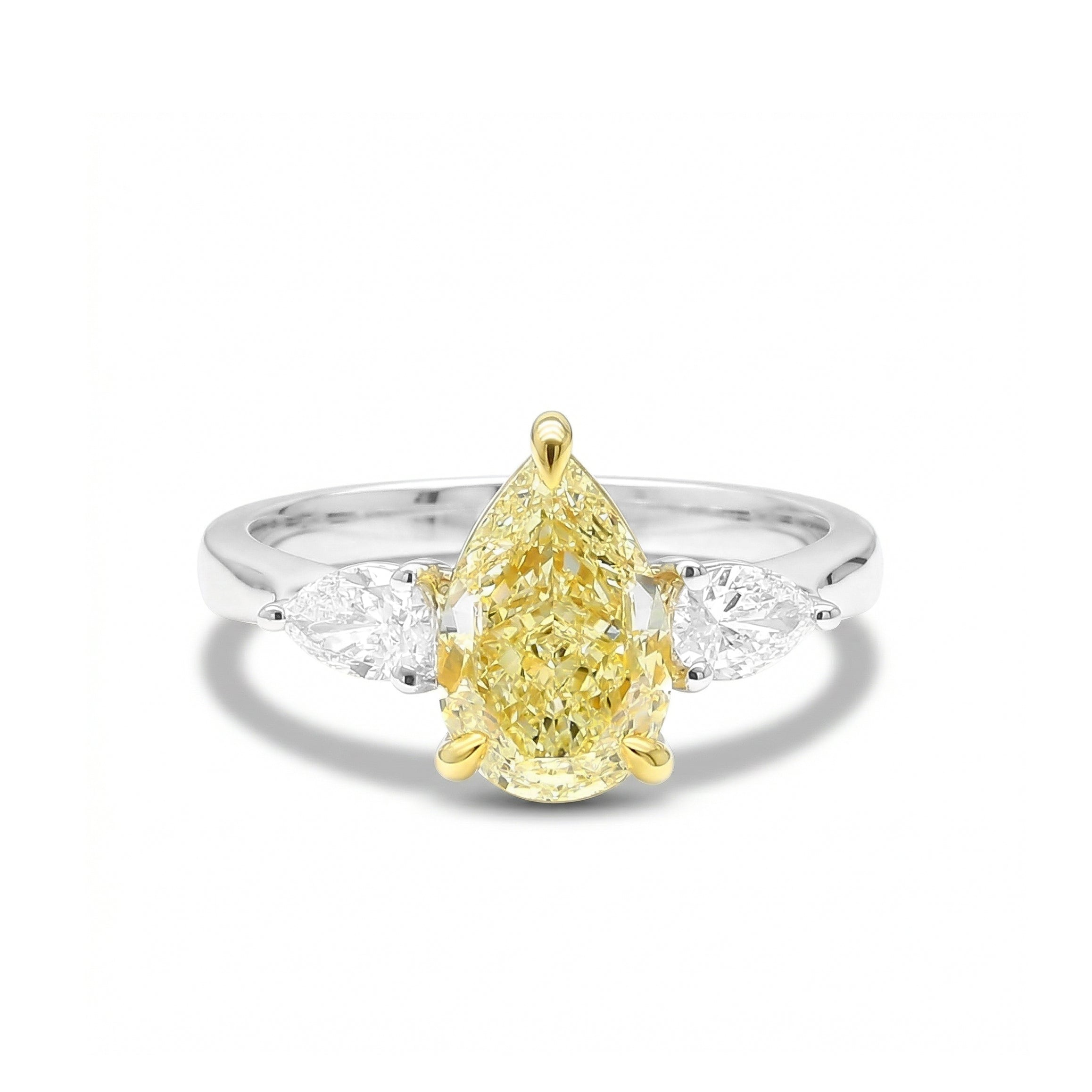 Natural Yellow Pear Diamond Three Stone Ring | GIA Certified product image 1