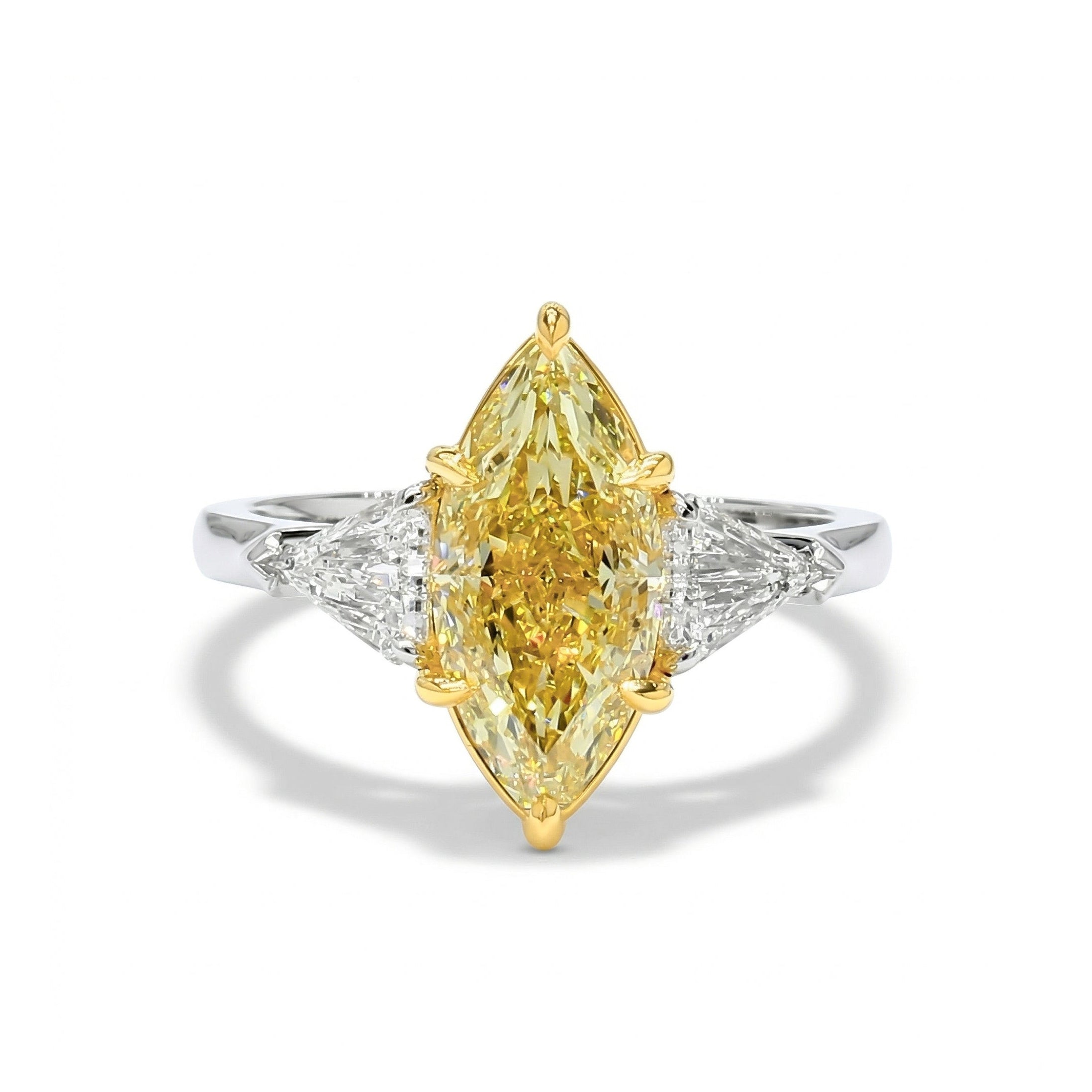 Natural Yellow Marquise Diamond Three Stone Ring | GIA Certified product image 1