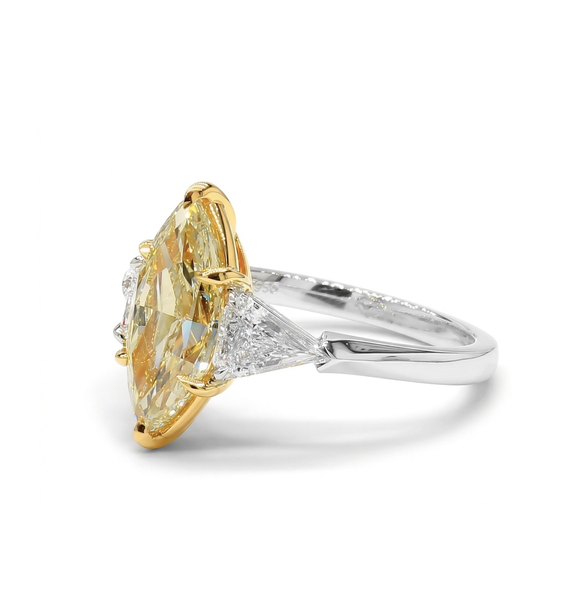 Natural Yellow Marquise Diamond Three Stone Ring | GIA Certified product image 2