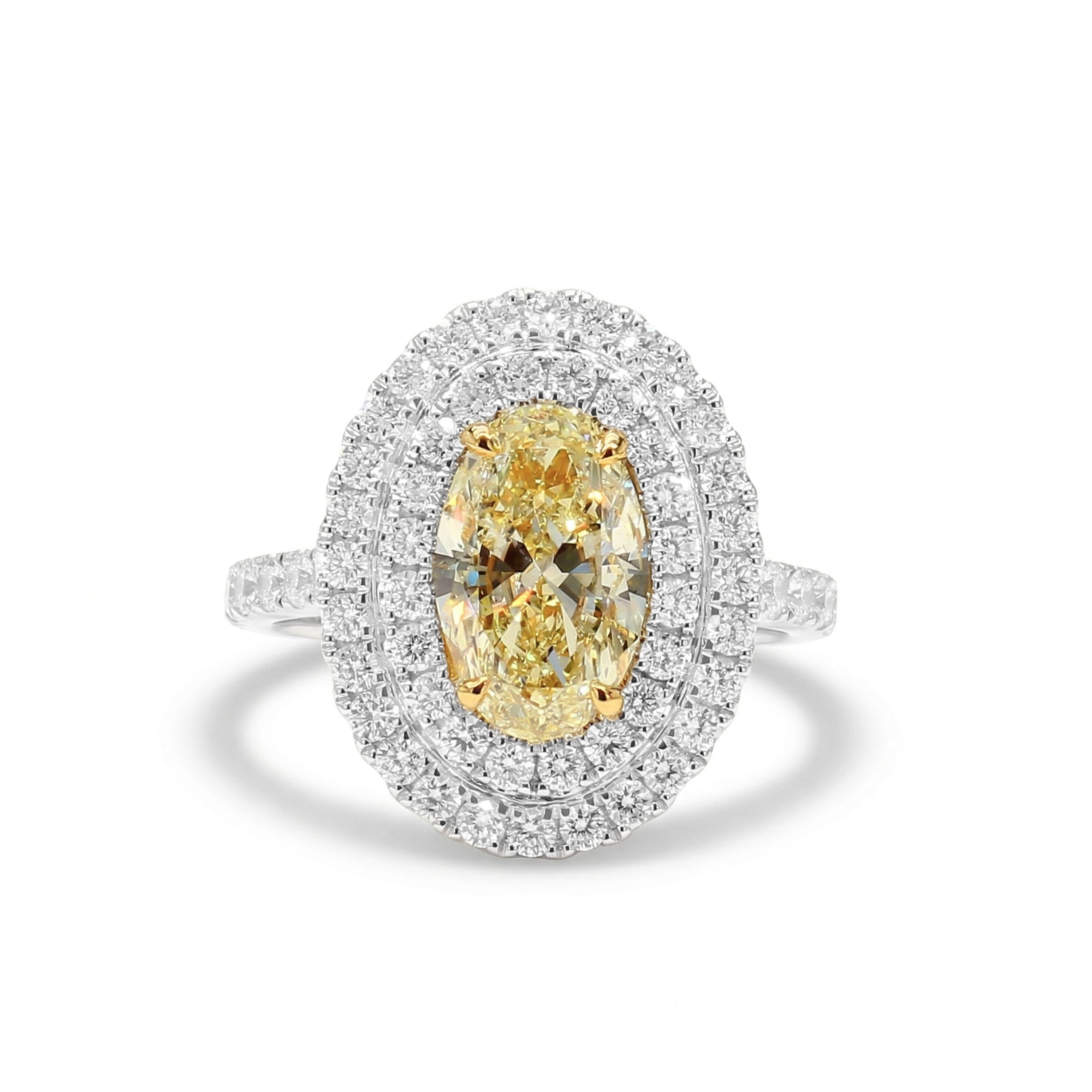 Natural Yellow Oval Diamond Halo Ring | GIA Certified product image 1