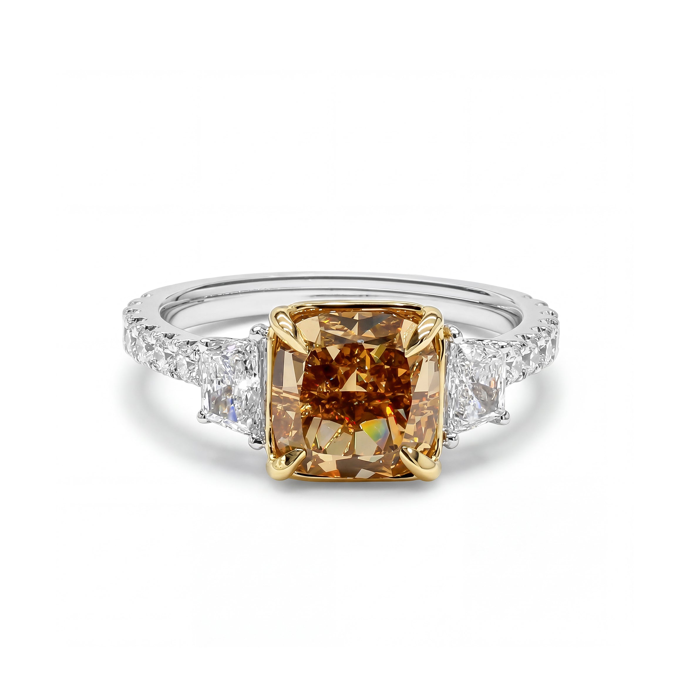 Natural Orange Cushion Diamond Three Stone Ring | GIA Certified product image 1