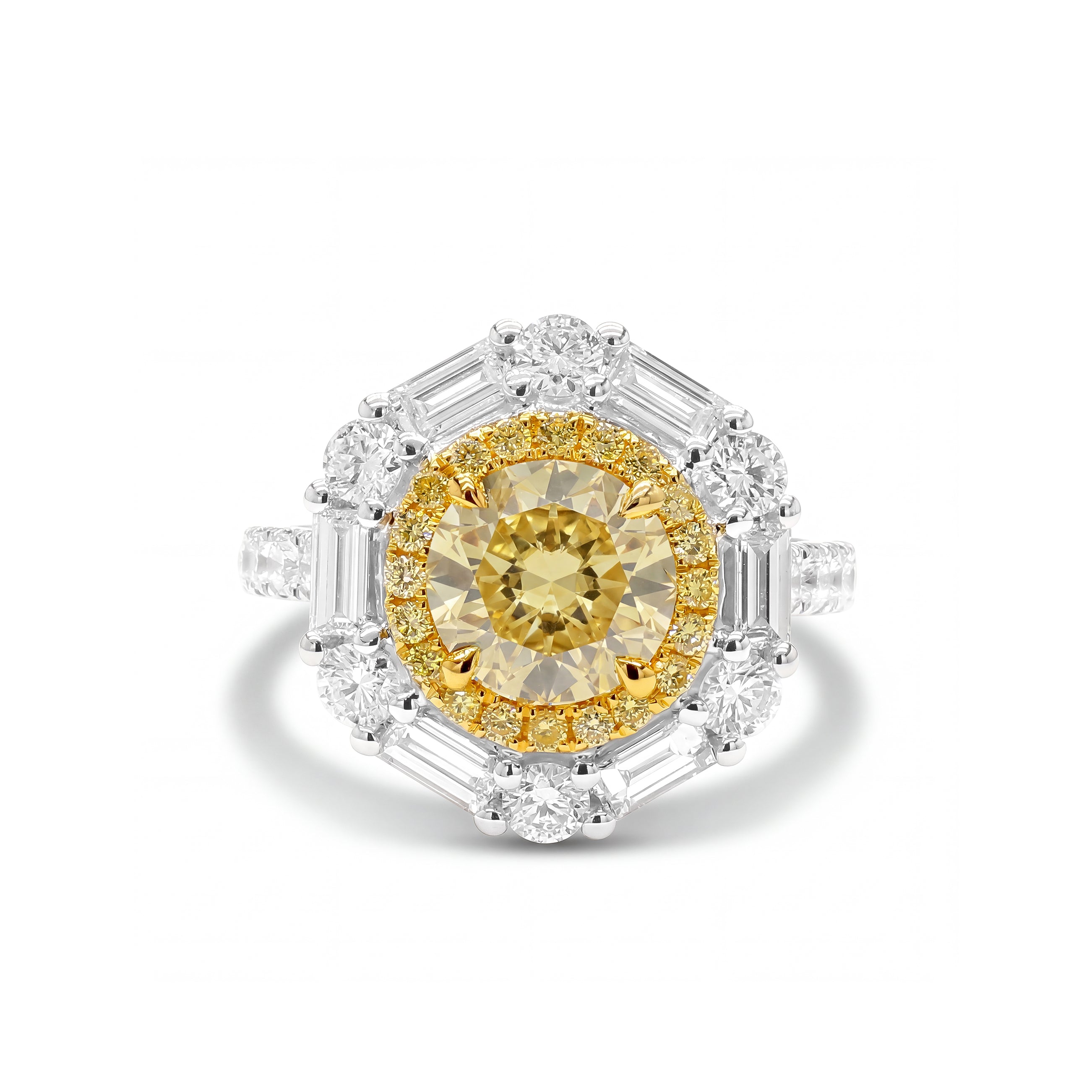 Natural Yellow Round Diamond Halo Ring | GIA Certified product image 1