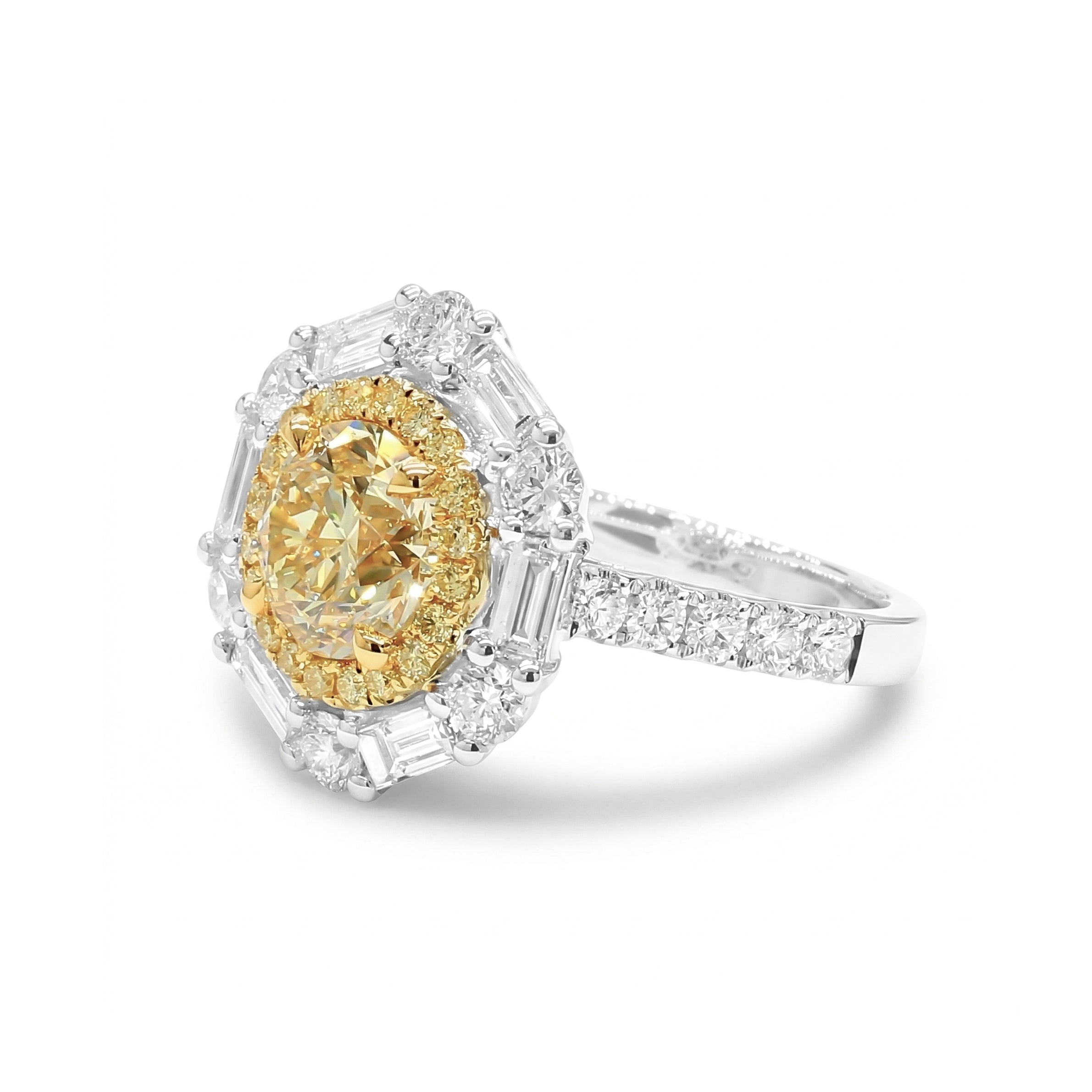 Natural Yellow Round Diamond Halo Ring | GIA Certified product image 2