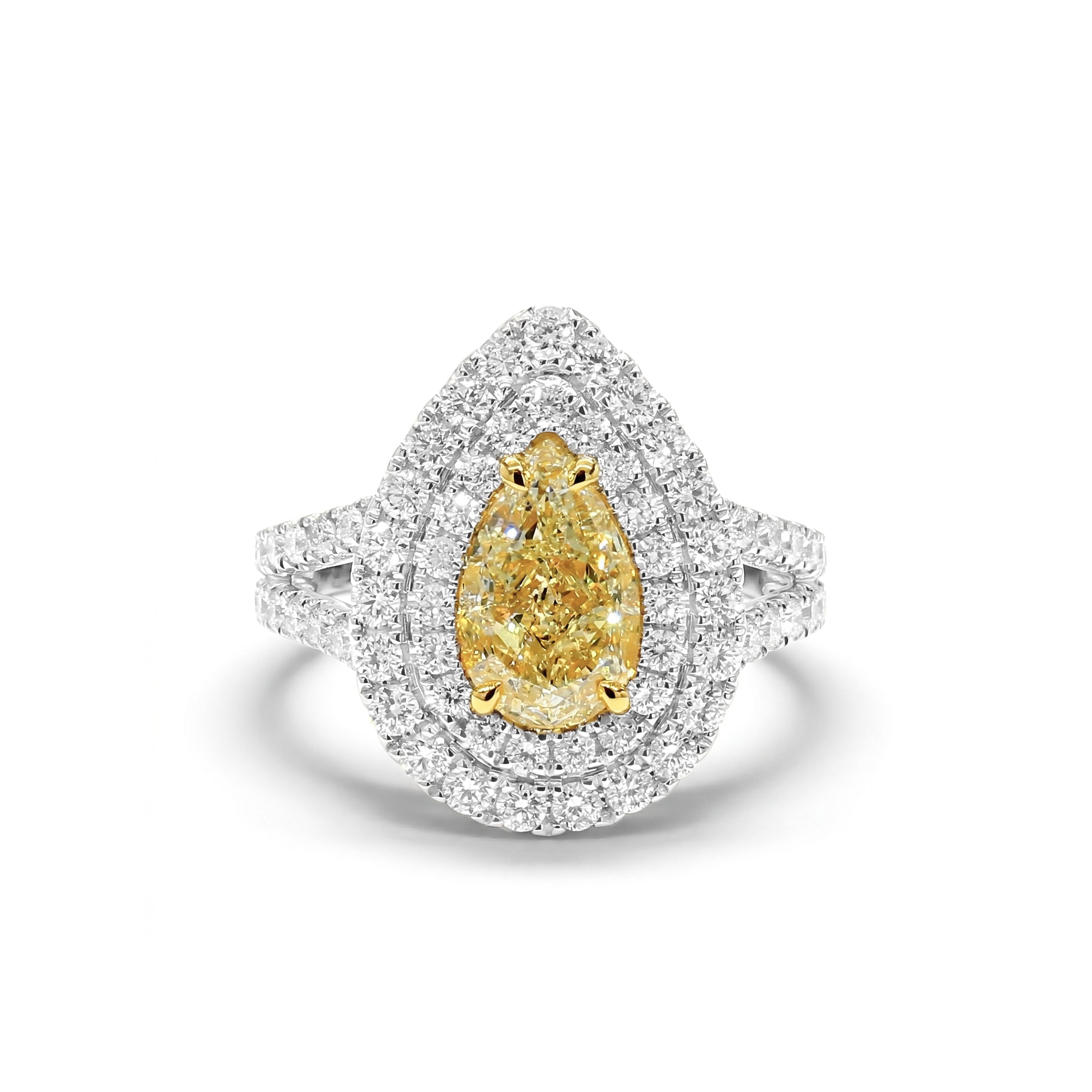 Natural Yellow Pear Diamond Halo Ring | GIA Certified product image 1