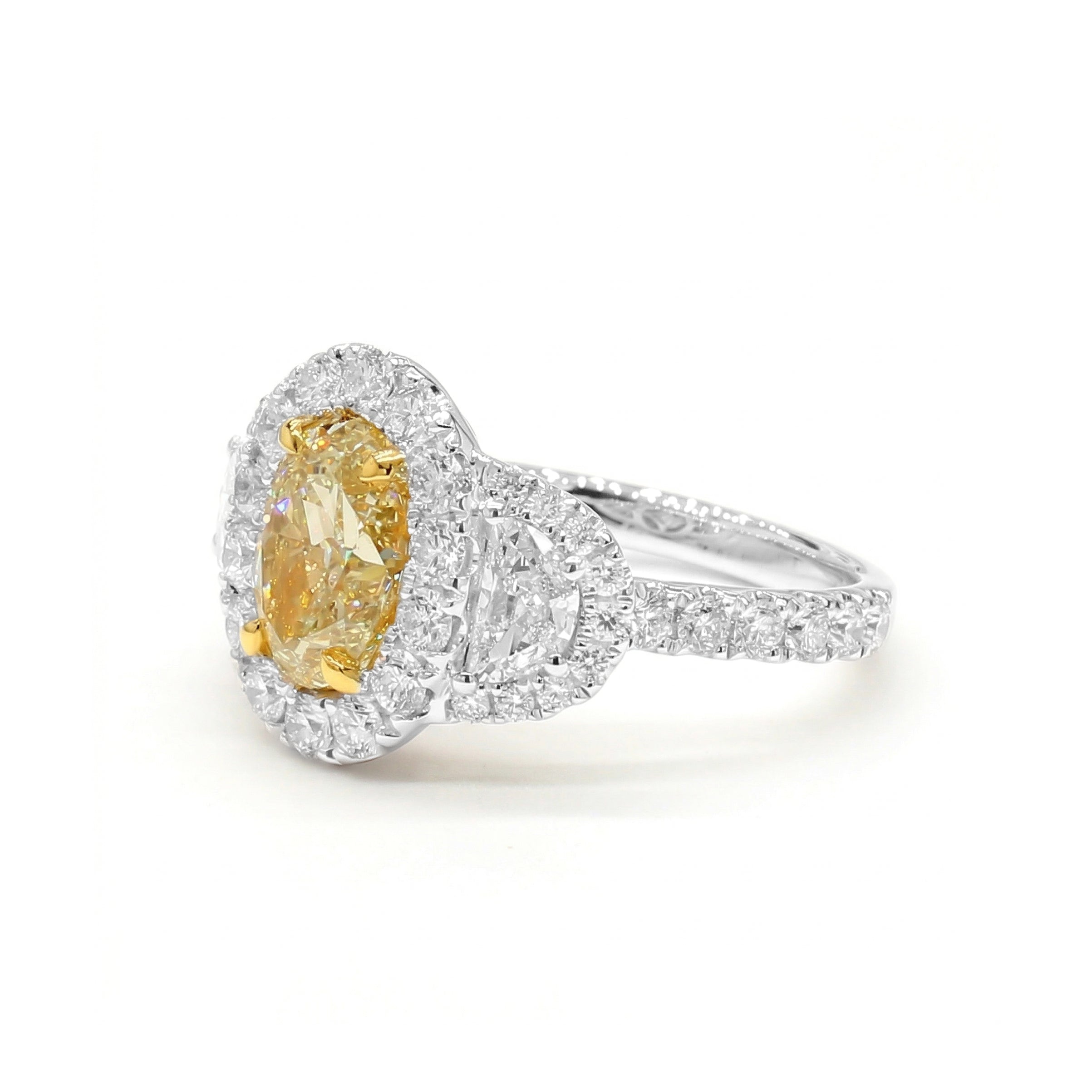 Natural Yellow Oval Diamond Halo Ring | GIA Certified product image 2