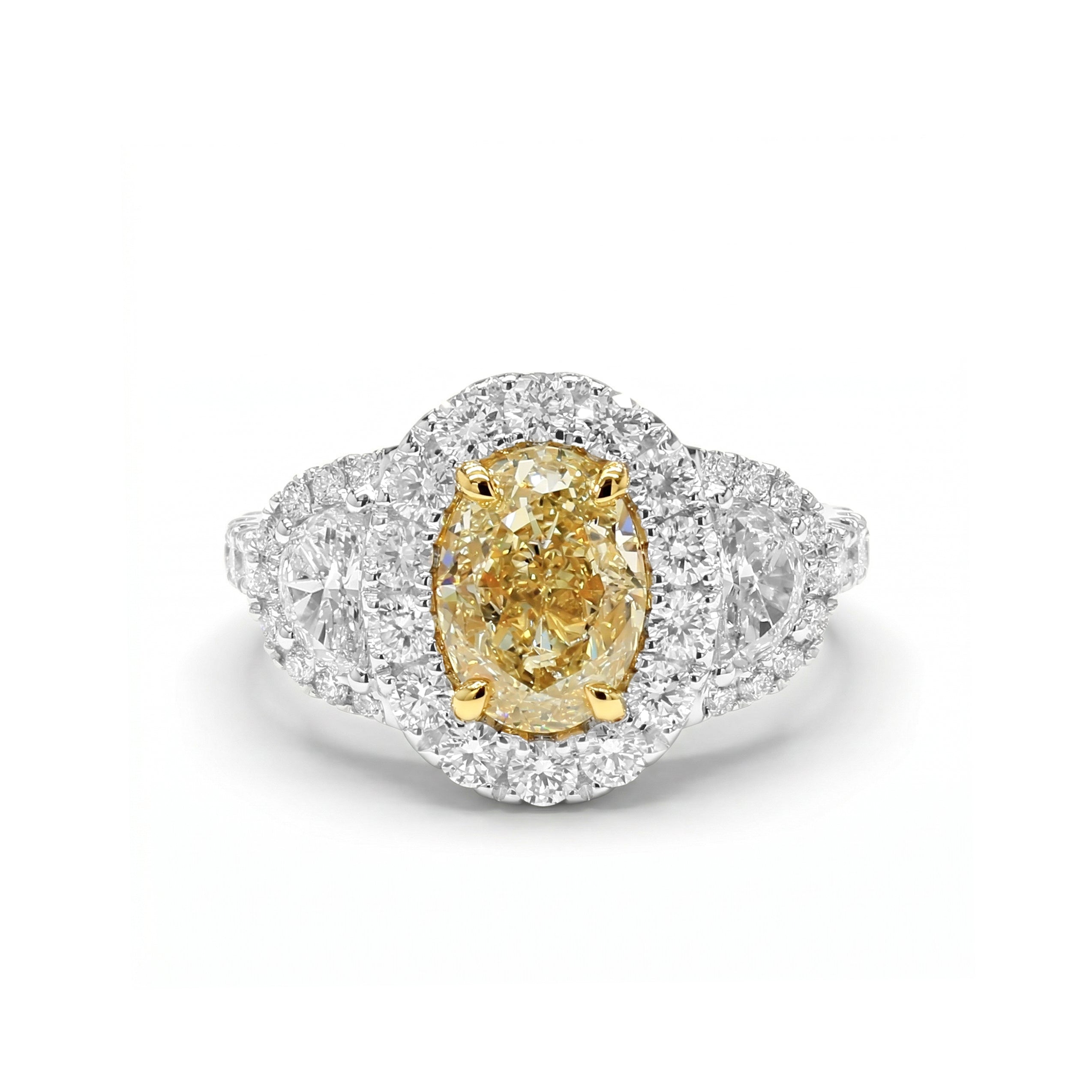 Natural Yellow Oval Diamond Halo Ring | GIA Certified product image 1