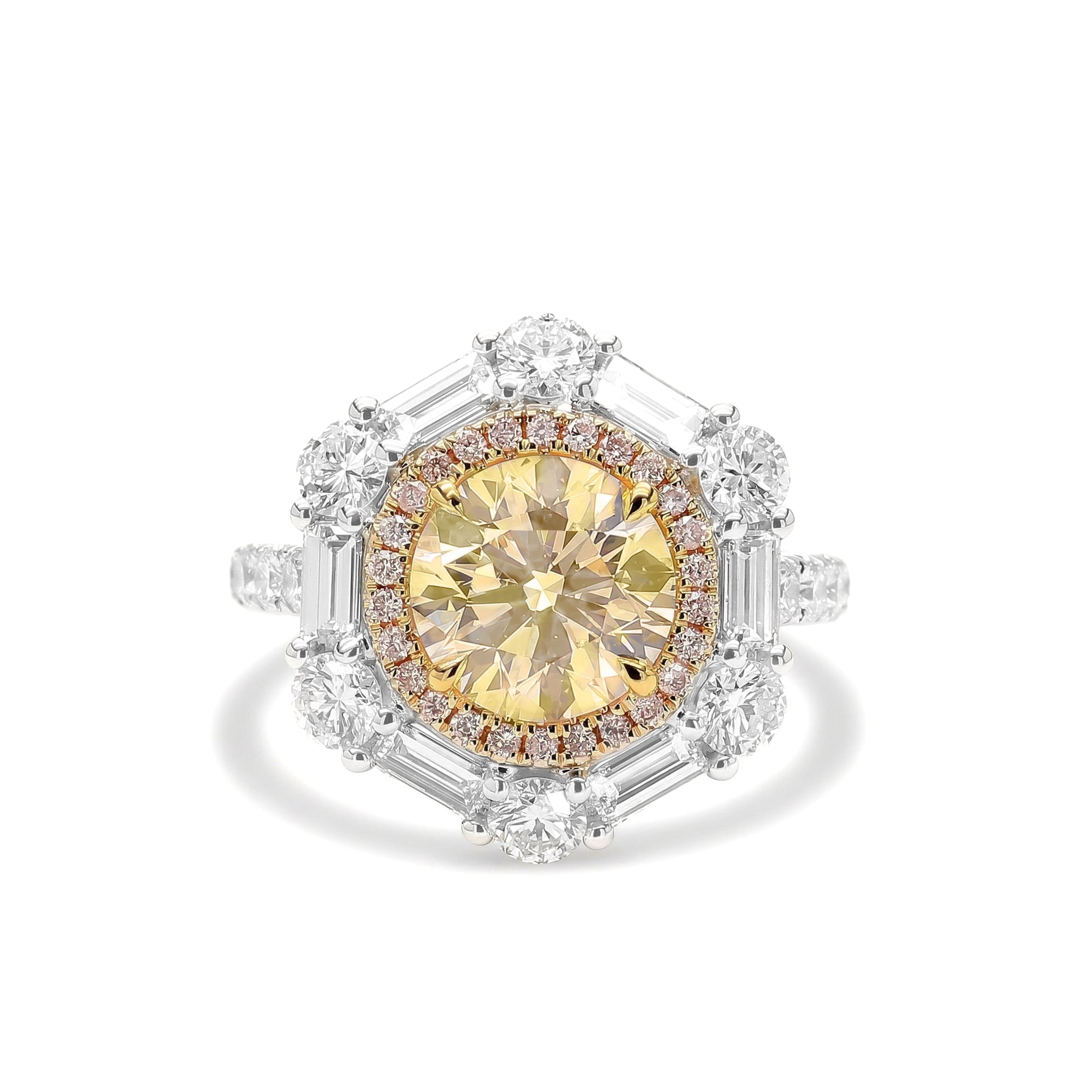 Natural Yellow Round Diamond Halo Ring | GIA Certified product image 1