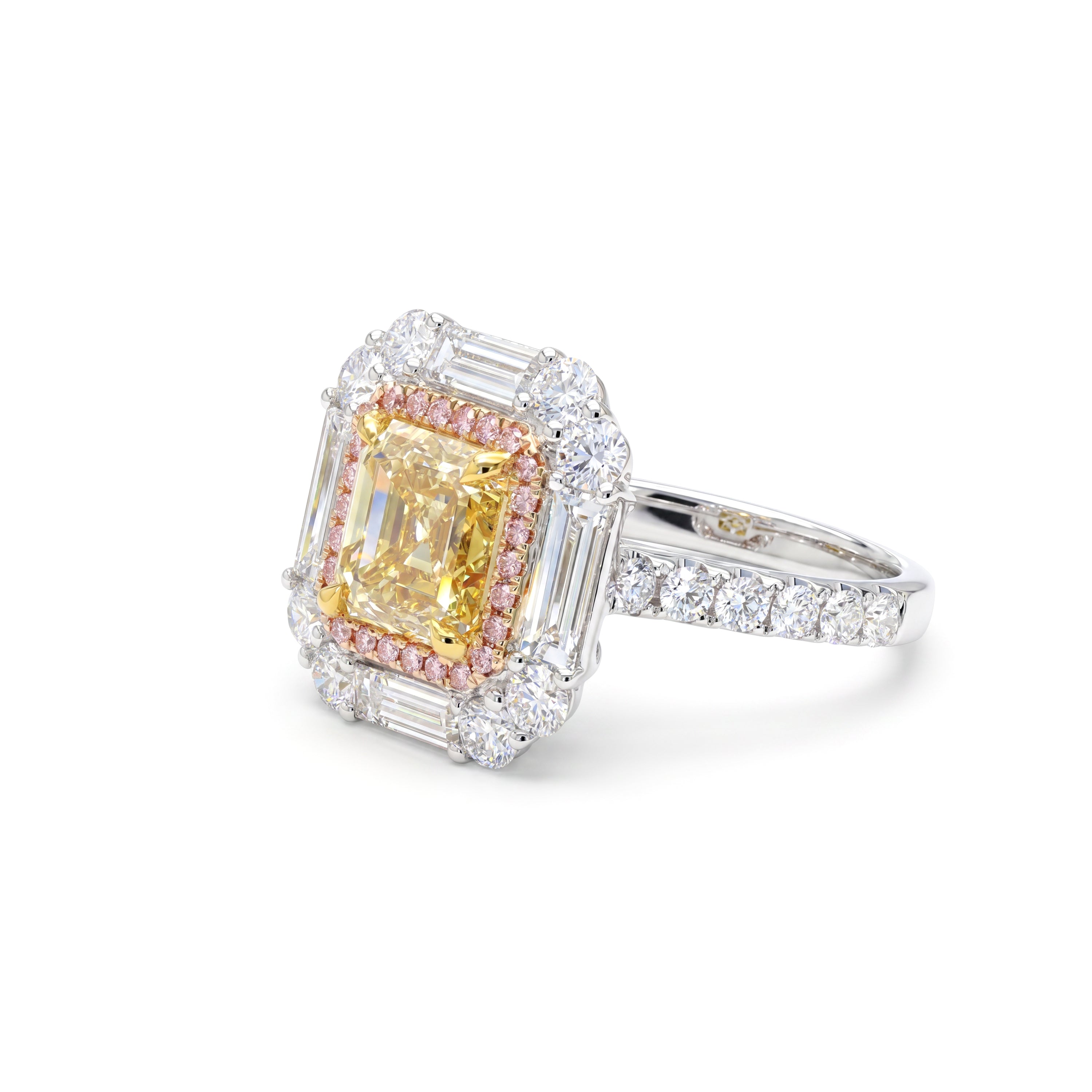 Natural Yellow Asscher Diamond Halo Ring | GIA Certified