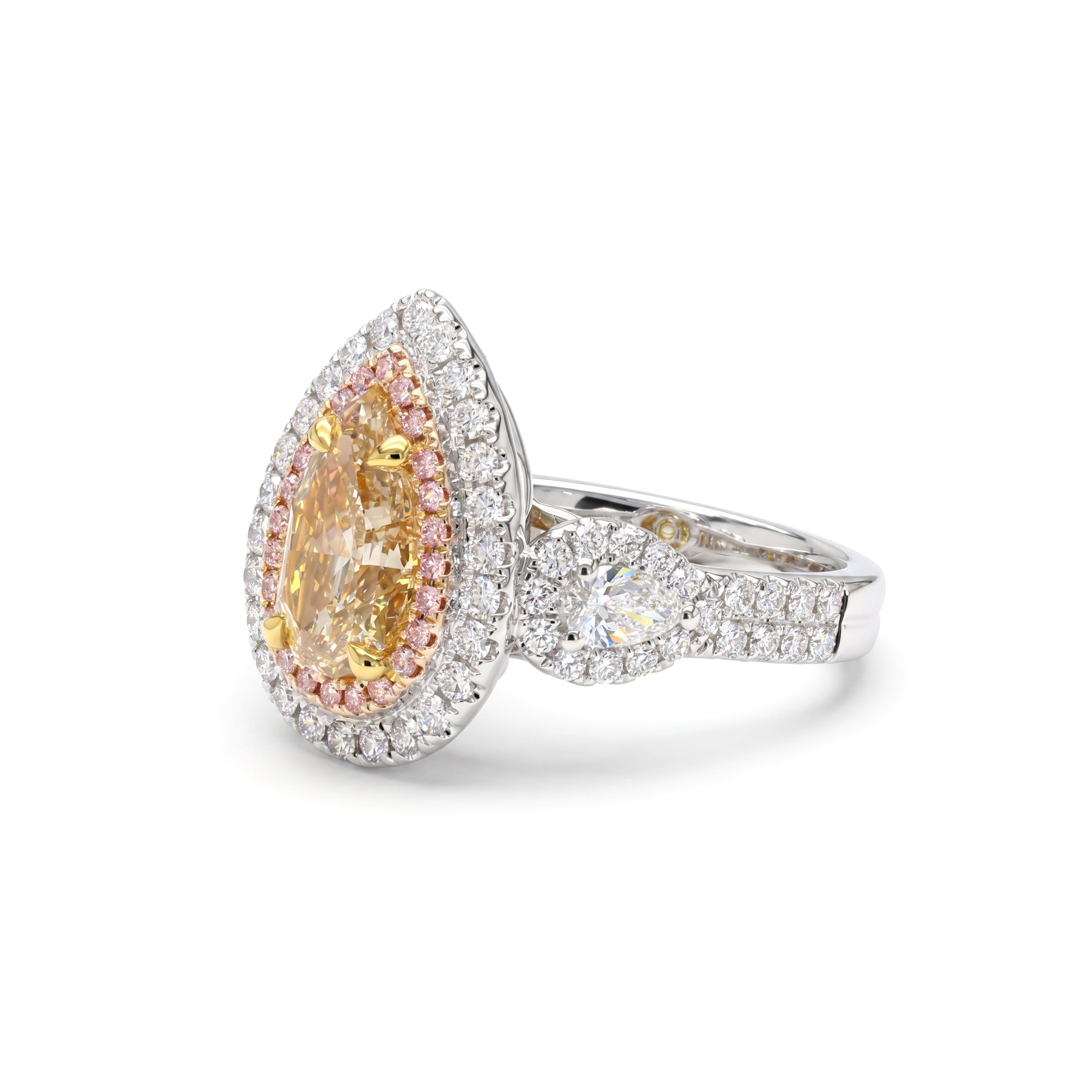 Natural Yellow Pear Diamond Halo Ring | GIA Certified