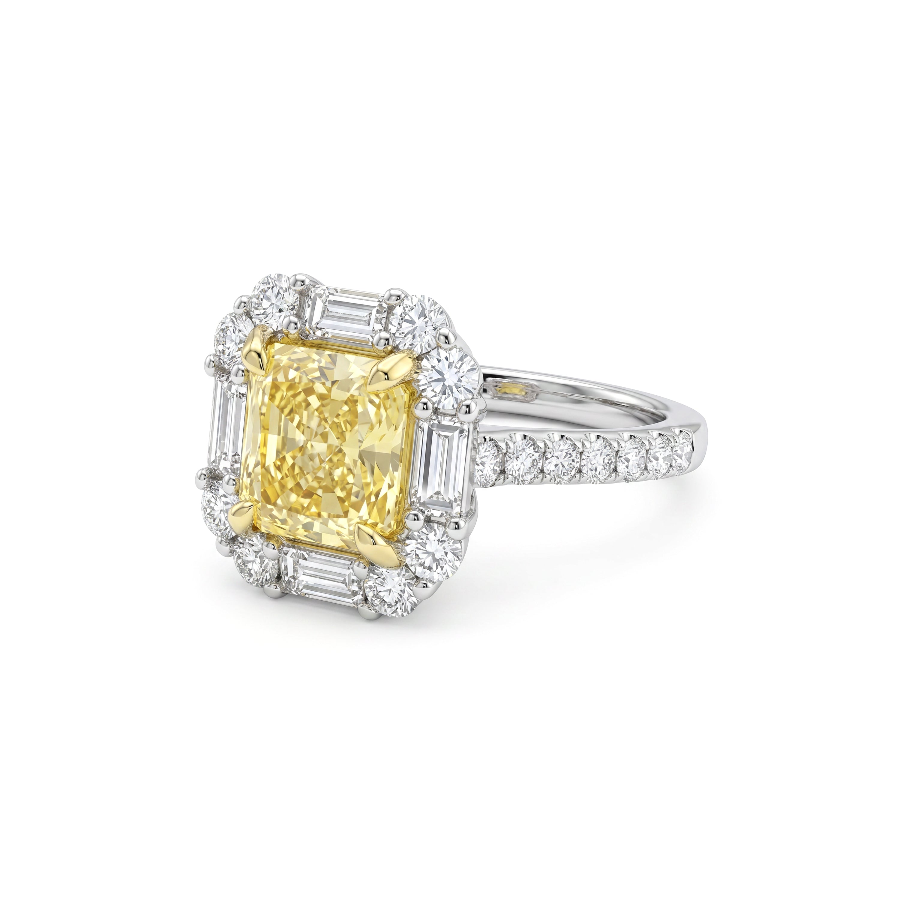 Natural Yellow Radiant Diamond Halo Ring | GIA Certified