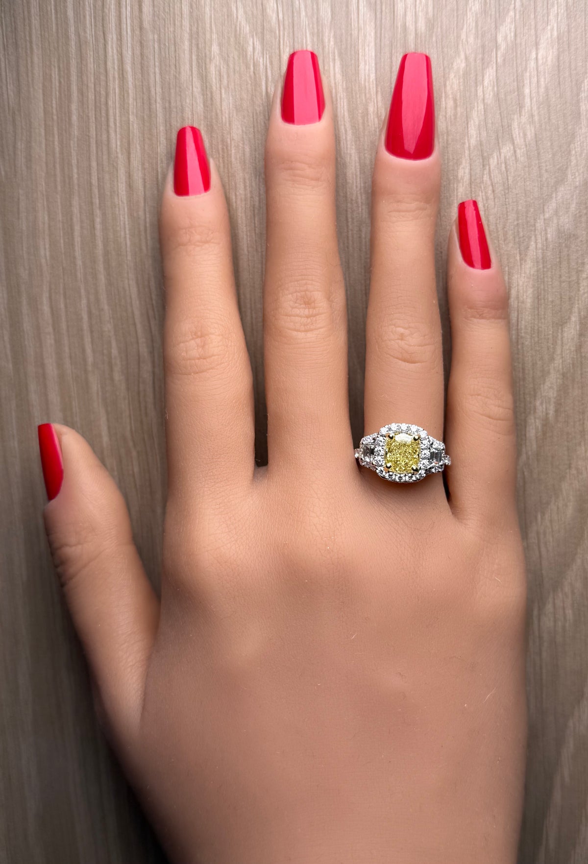 Natural Yellow Cushion Diamond Ring | GIA Certified
