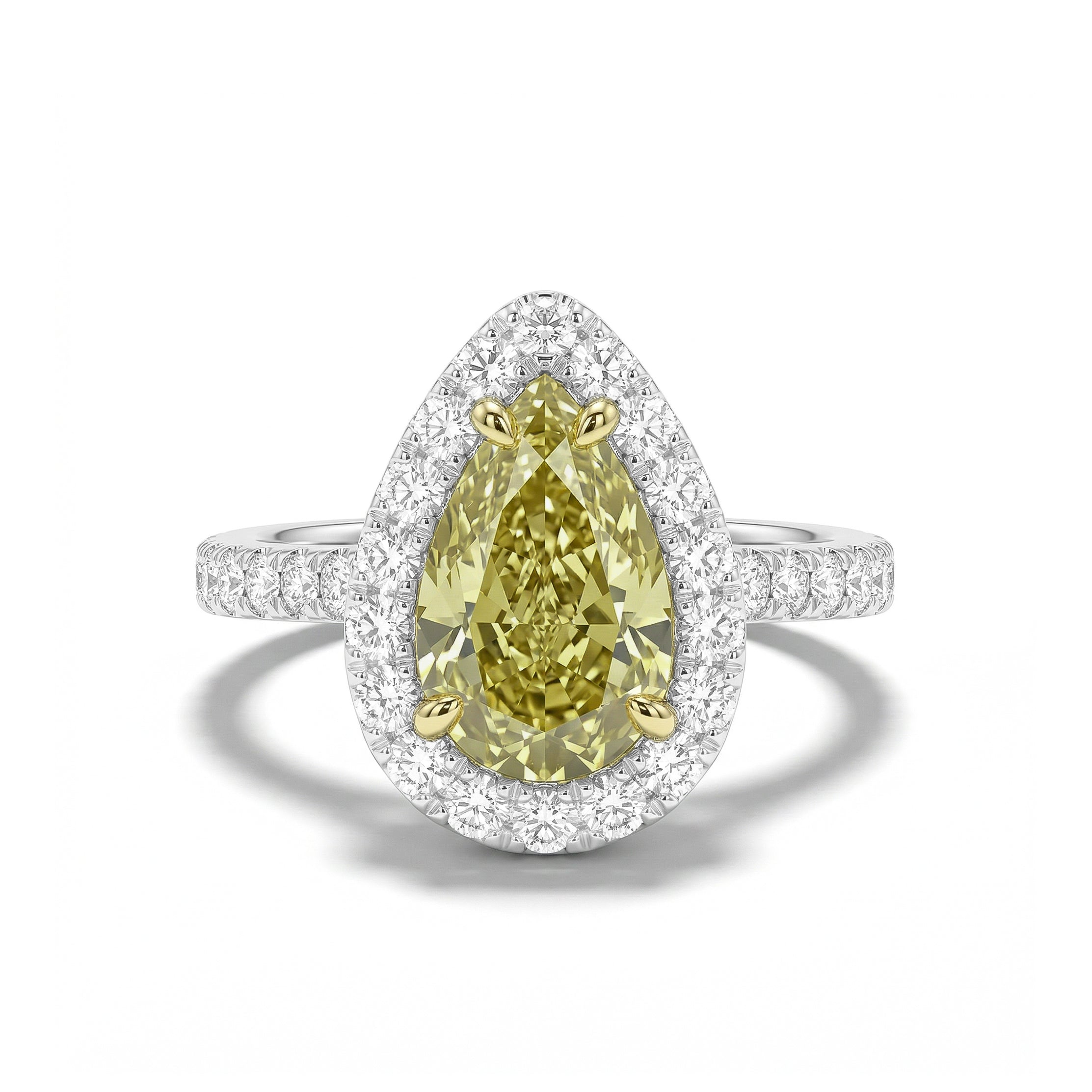 Natural Green Pear Diamond Halo Ring | GIA Certified product image 1