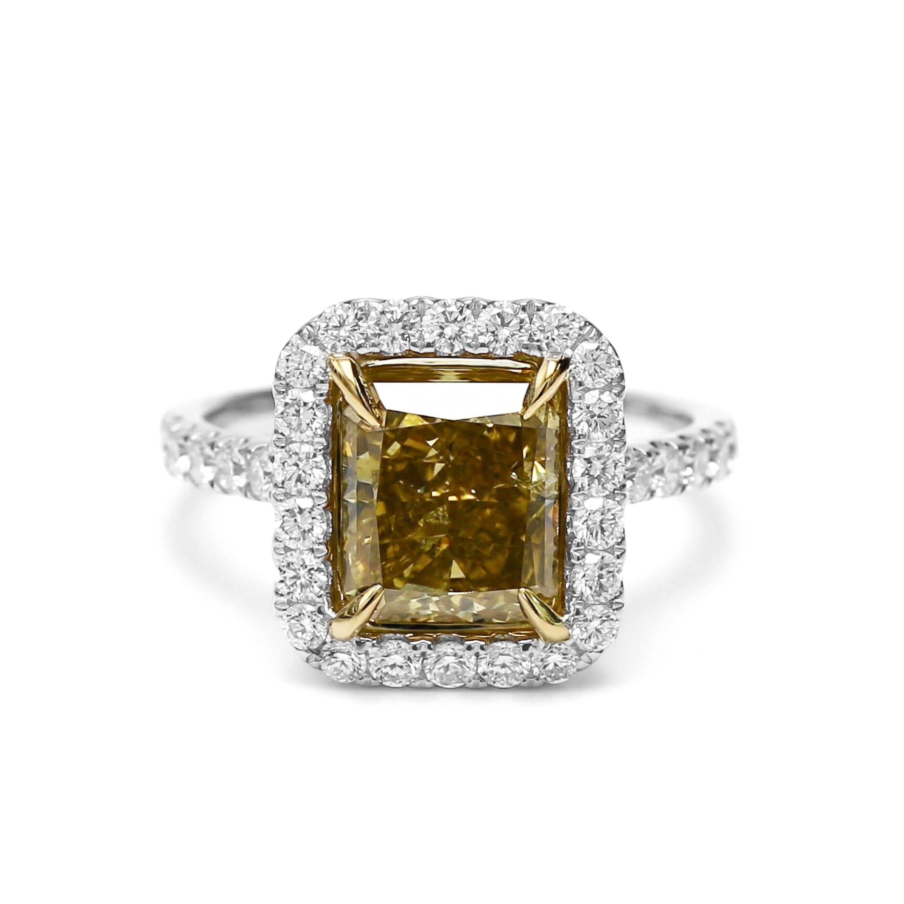 Natural Green Radiant Diamond Halo Ring | GIA Certified product image 1