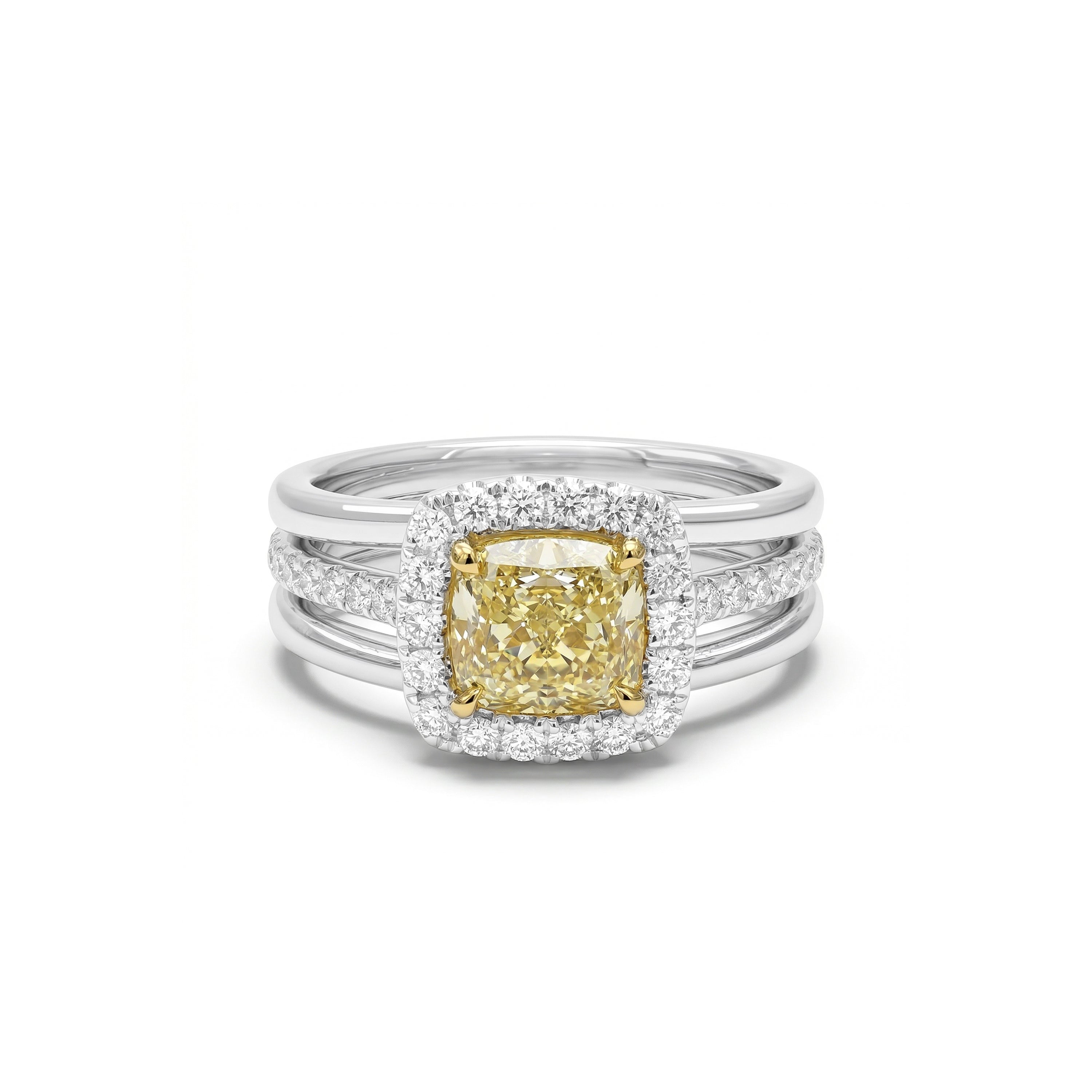 Natural Yellow Cushion Diamond Halo Ring | GIA Certified product image 1