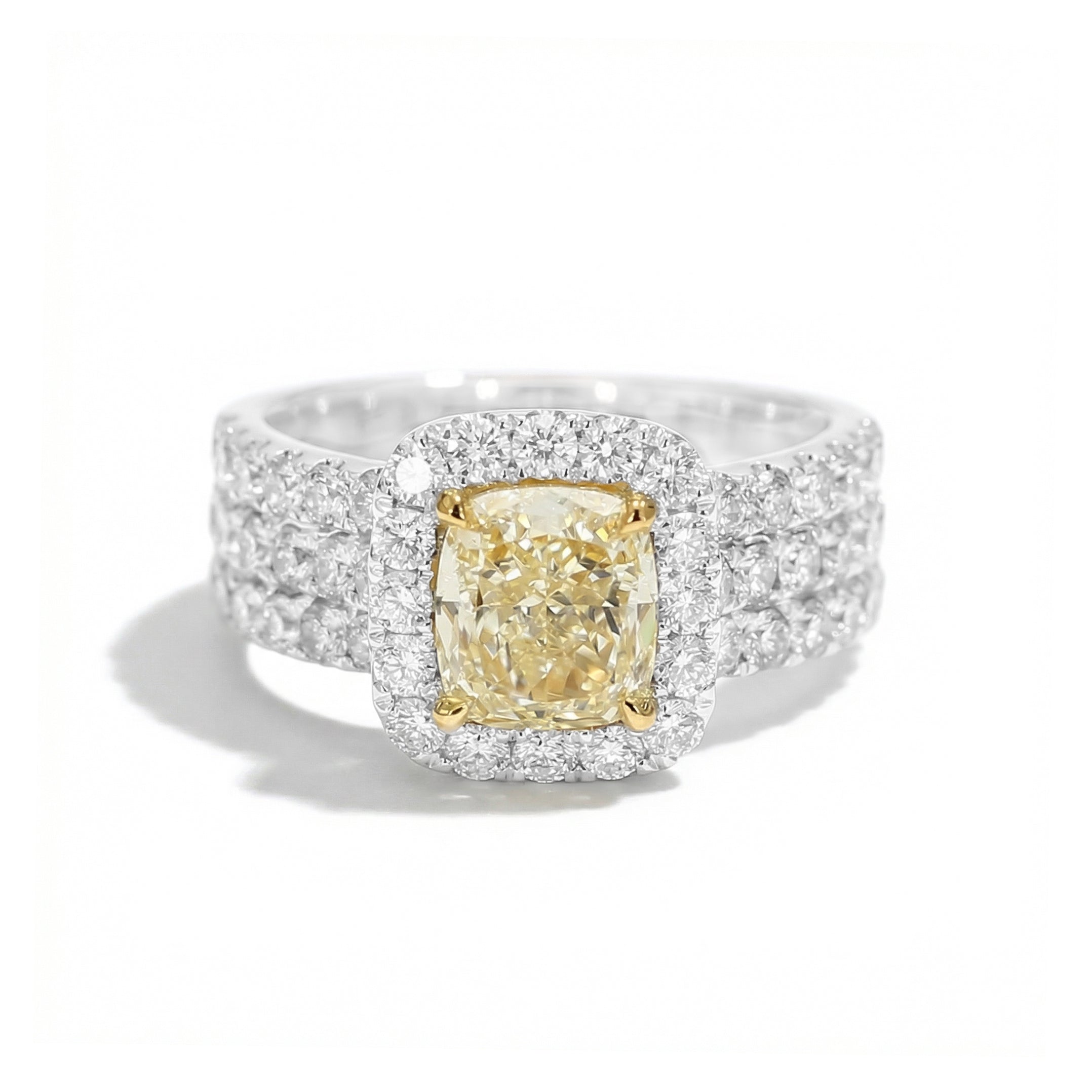 Natural Yellow Cushion Diamond Halo Ring | GIA Certified product image 1