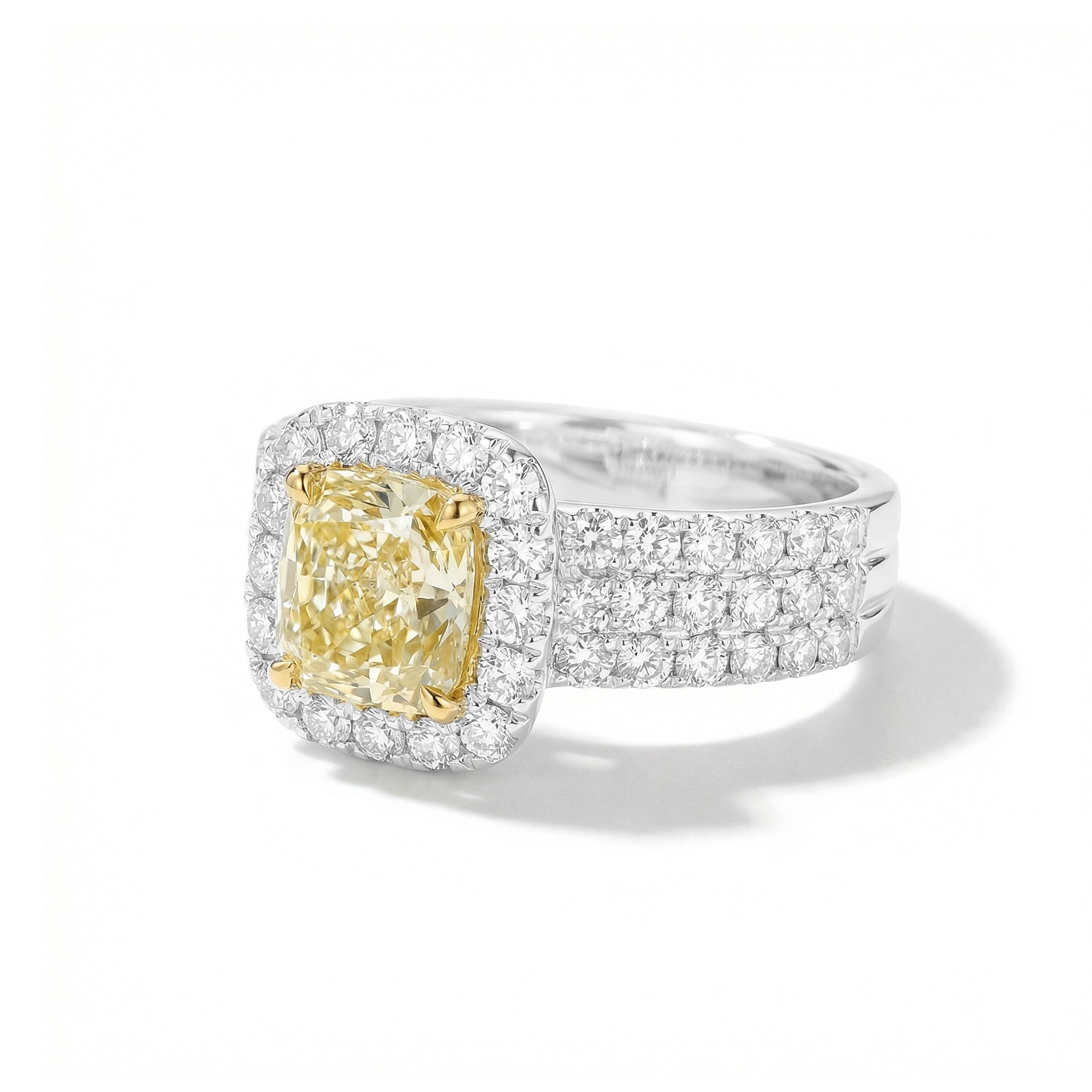 Natural Yellow Cushion Diamond Halo Ring | GIA Certified product image 2