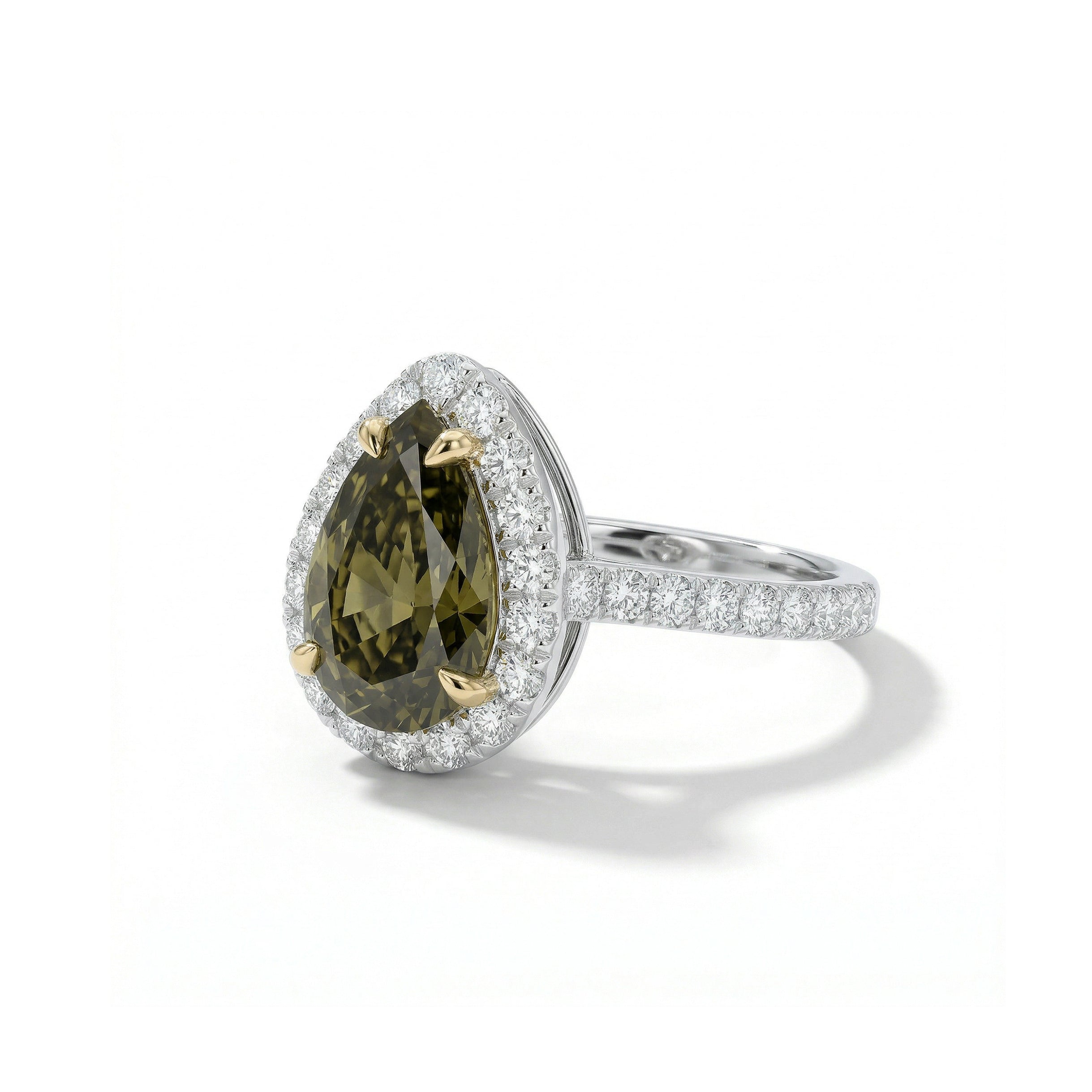 Natural Green Pear Diamond Halo Ring | GIA Certified product image 2