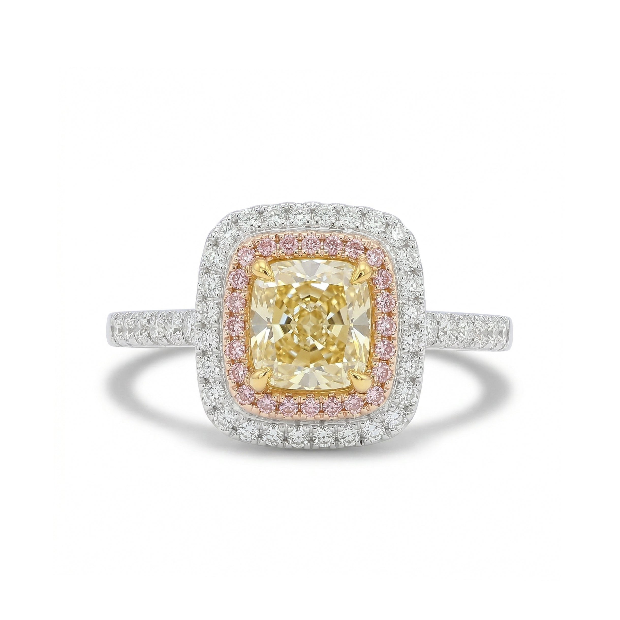 Natural Yellow Cushion Diamond Halo Ring | GIA Certified product image 1