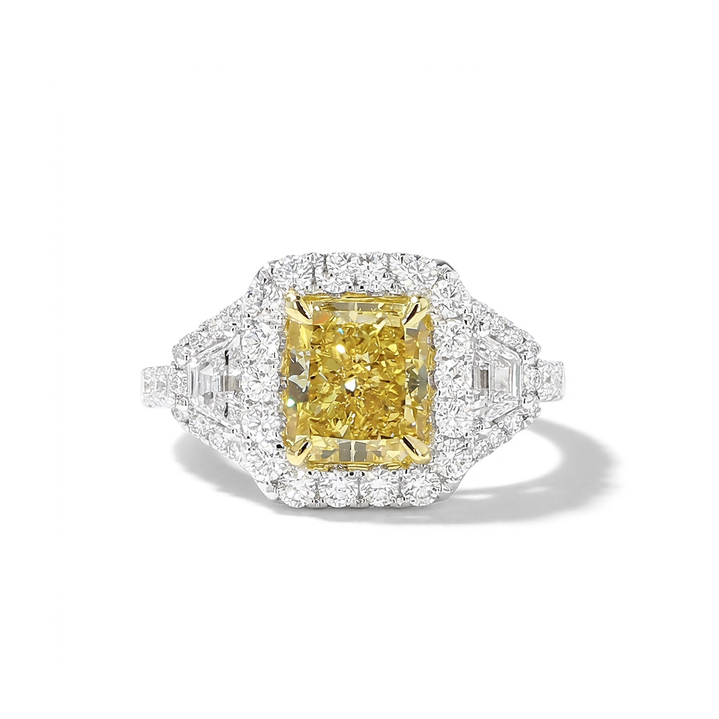 Natural Yellow Radiant Diamond Halo Ring | GIA Certified product image 1